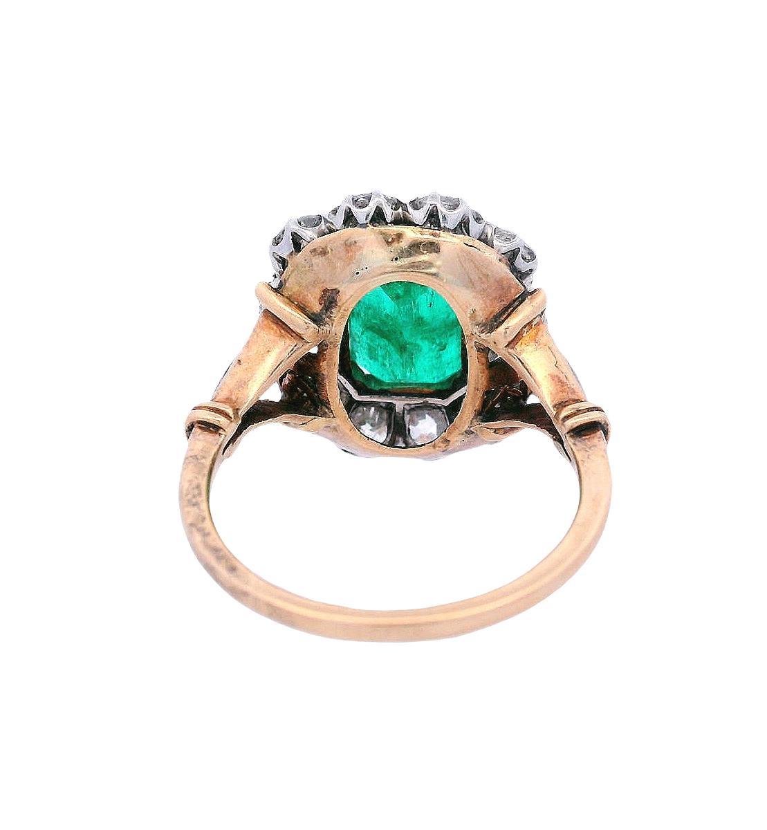 Femenino o masculino Anillo eduardiano de 1910 en platino y oro de 18 quilates con 4,30 quilates de esmeralda y diamante en venta