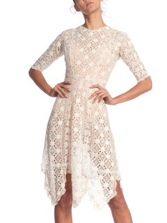 Edwardian White Organic Cotton Dress Artfully Pieced In Numerous Styles Of Lace