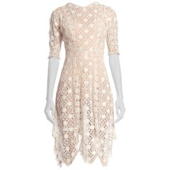 Edwardian White Organic Cotton Dress Artfully Pieced In Numerous Styles Of Lace