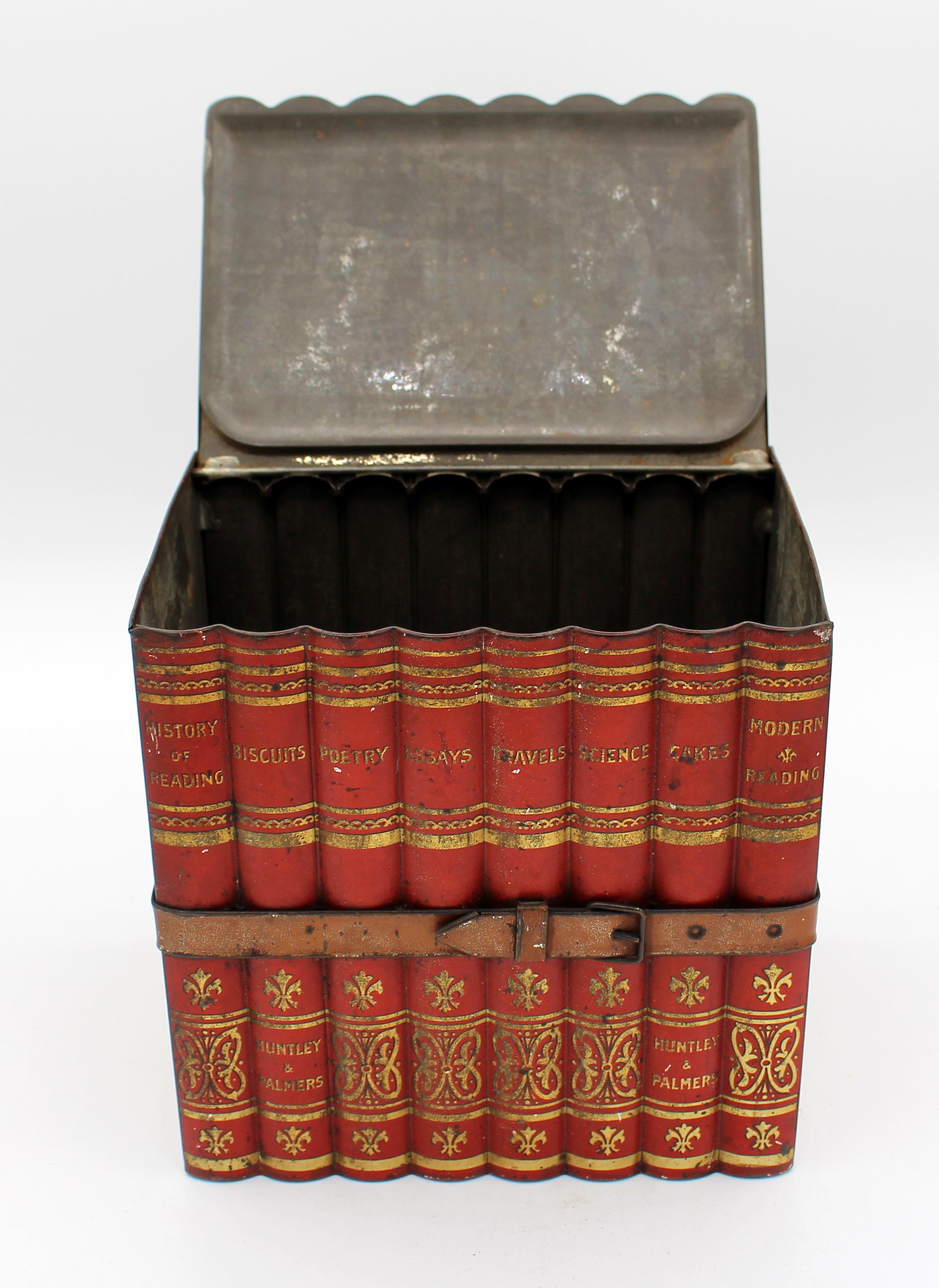 Metal 1910 Faux Books Biscuit Tin by Huntley & Palmers For Sale