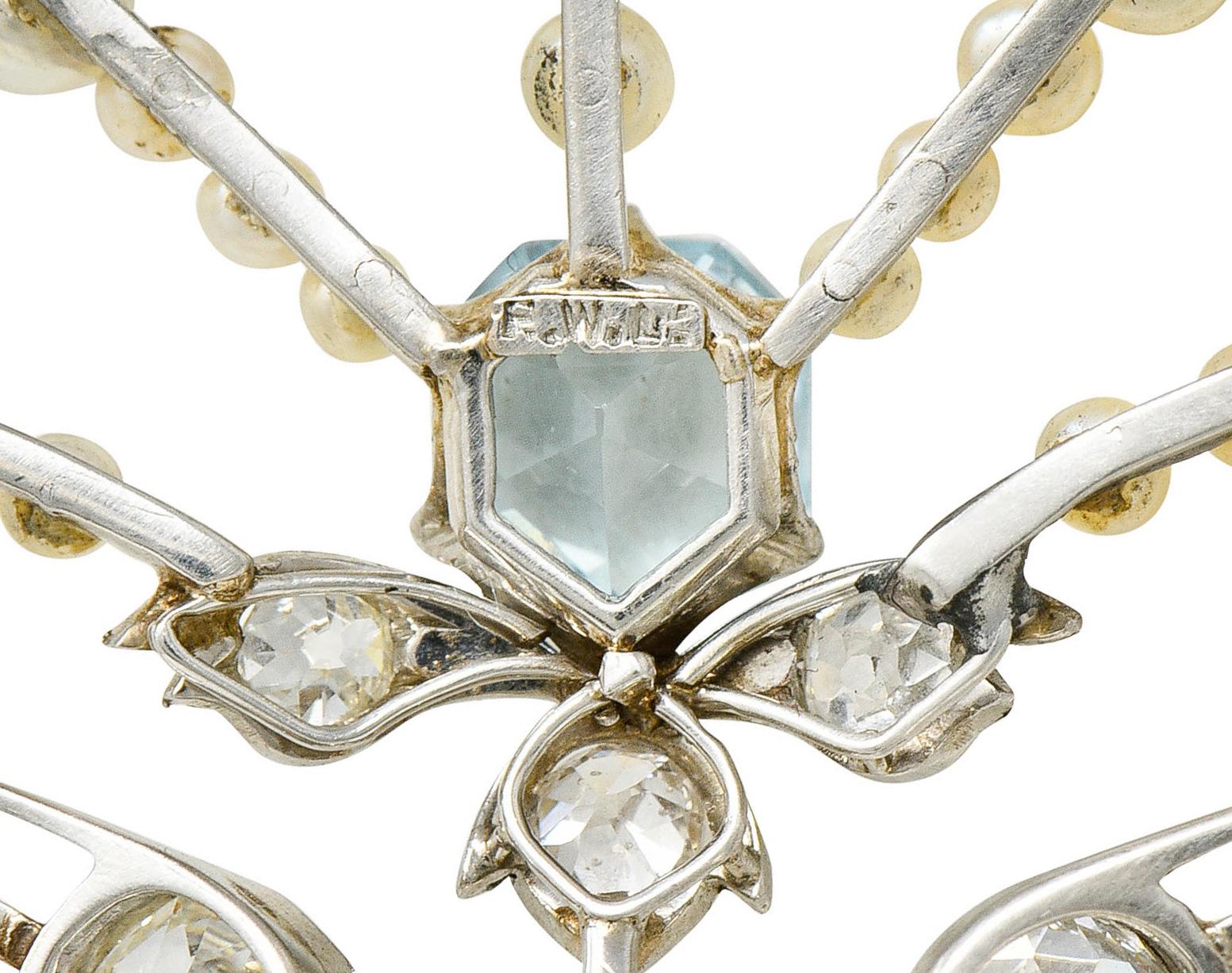 Women's or Men's 1910 Frank Walter Lawrence Pearl Diamond Platinum Fanned Pendant Brooch Necklace
