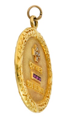 1910 French A. Augis Diamond Ruby 18 Karat Gold Love Poem Pendant Charm