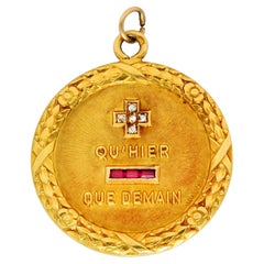 1910 French A. Augis Diamond Ruby 18 Karat Gold Love Poem Pendant Charm
