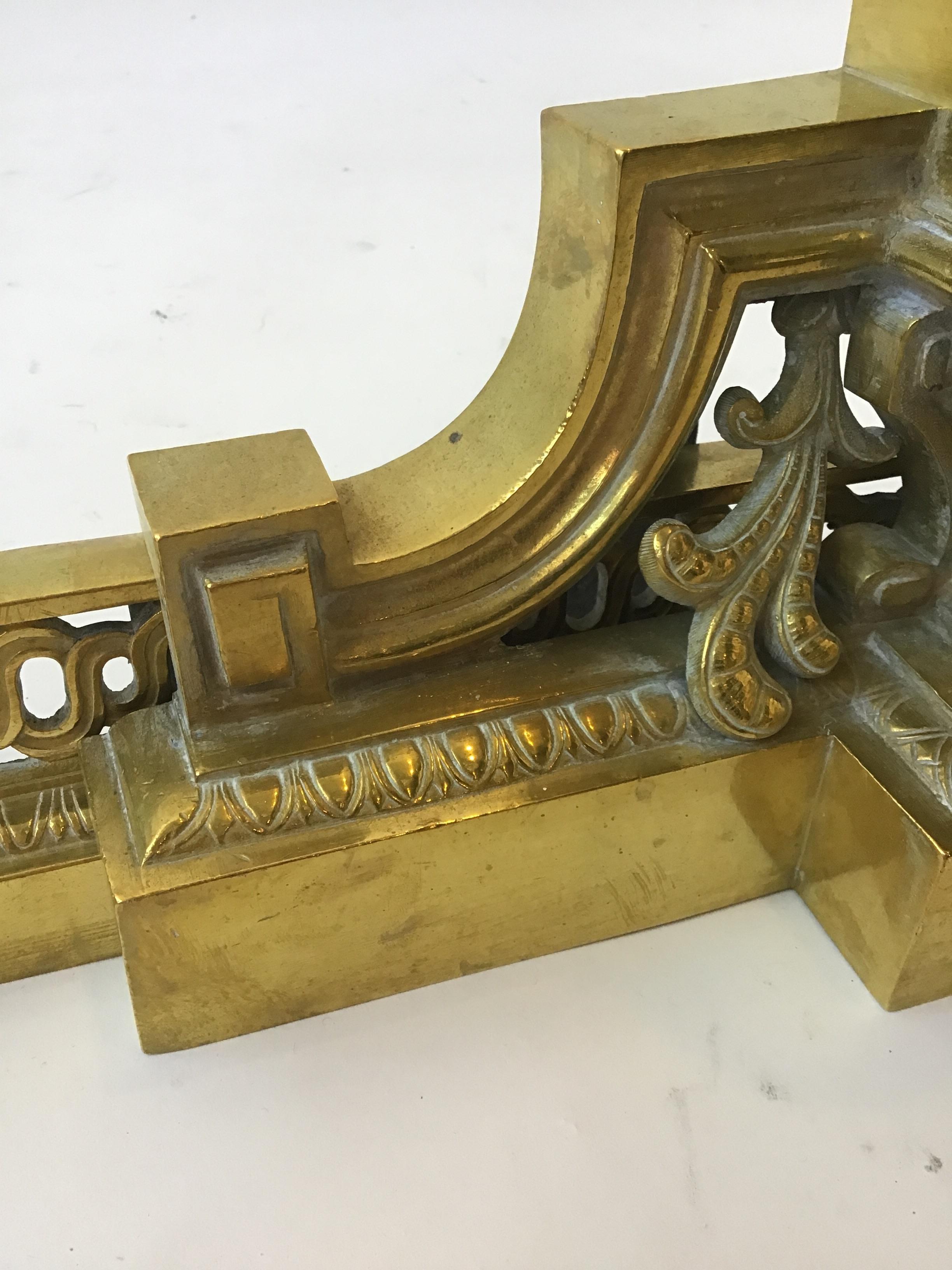 1910 French Brass Fireplace Fender with Lions and Urns 4