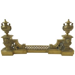 1910 French Brass Fireplace Fender with Lions and Urns