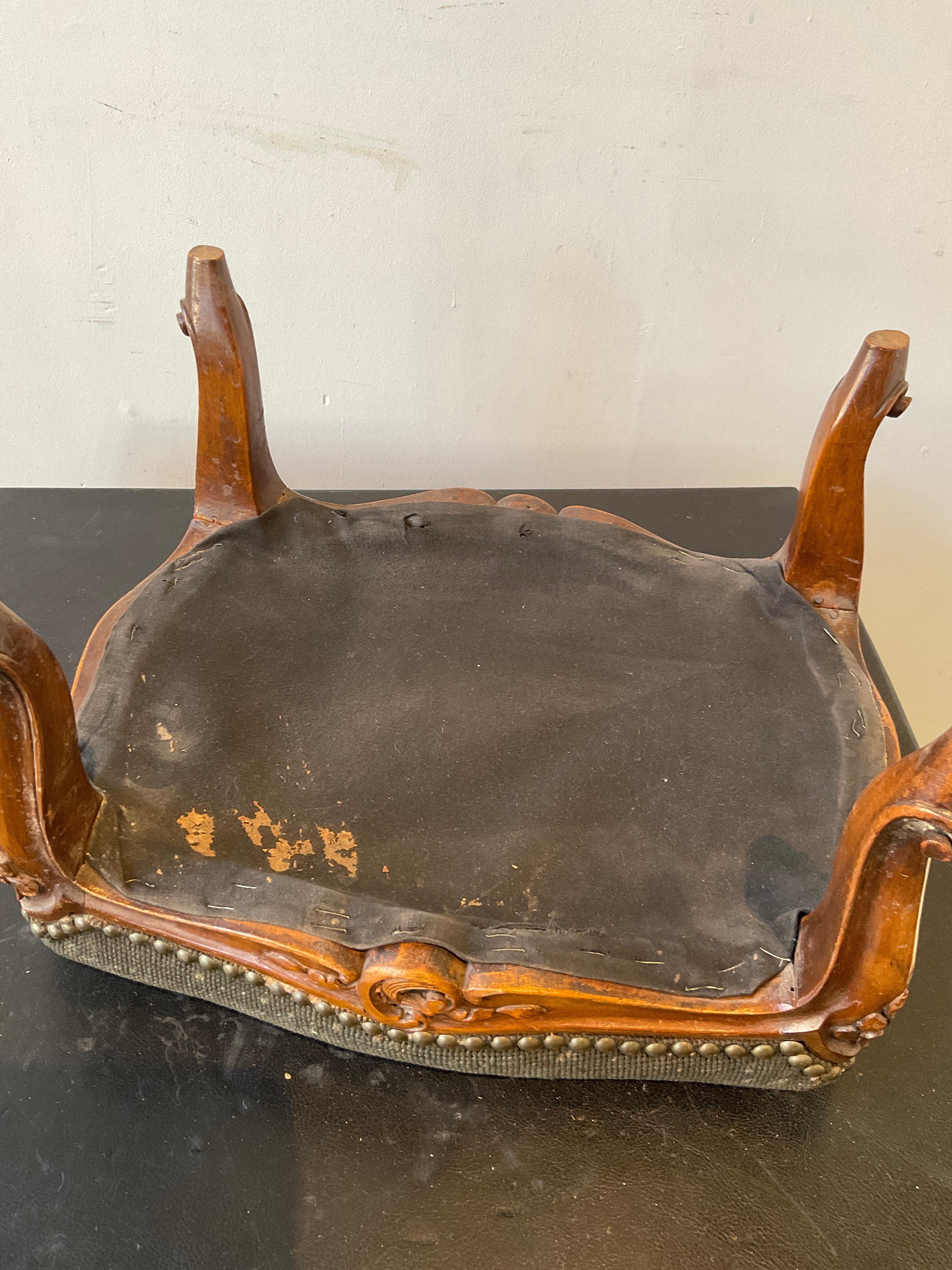 1910 French Carved Wood Footstool 6