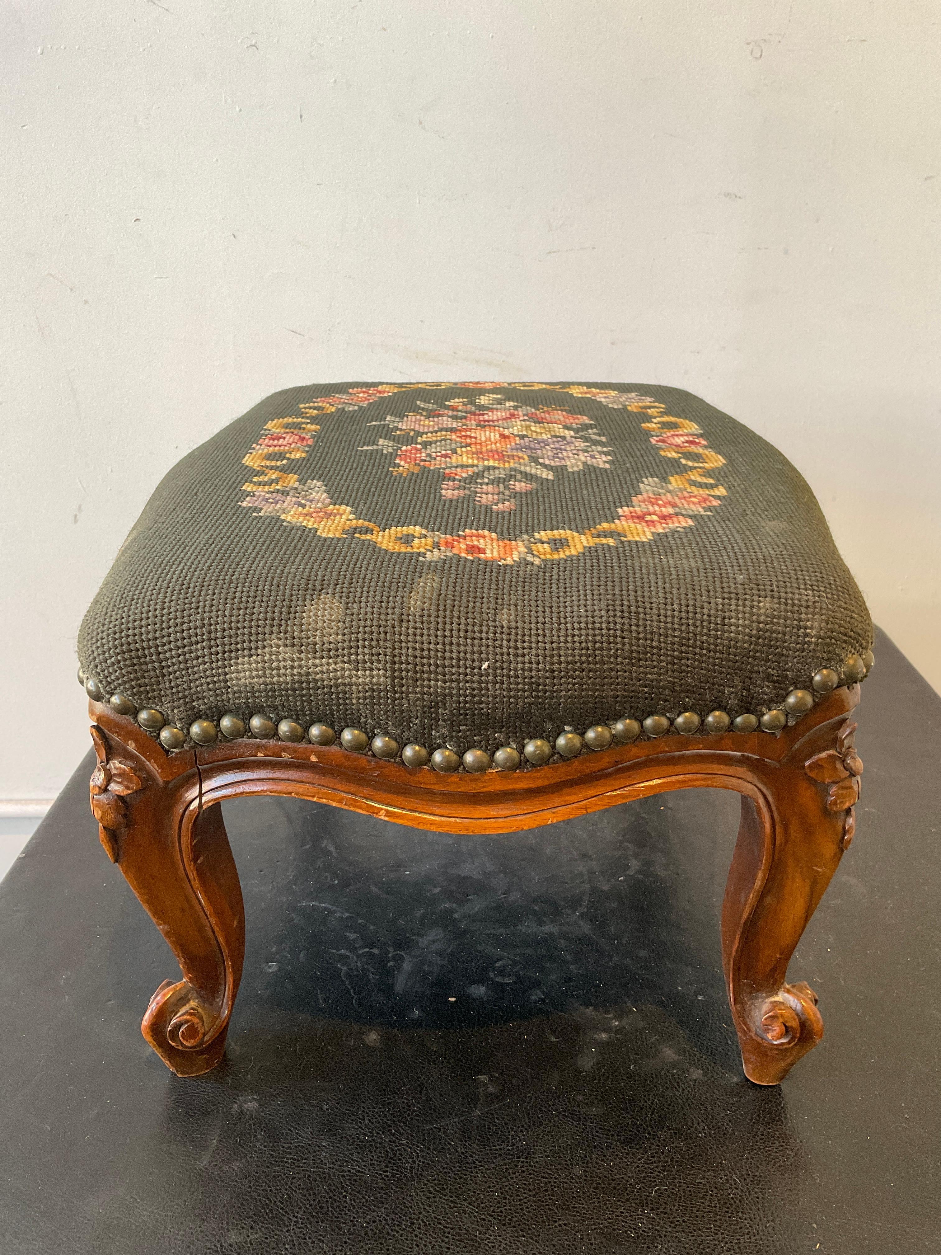Early 20th Century 1910 French Carved Wood Footstool