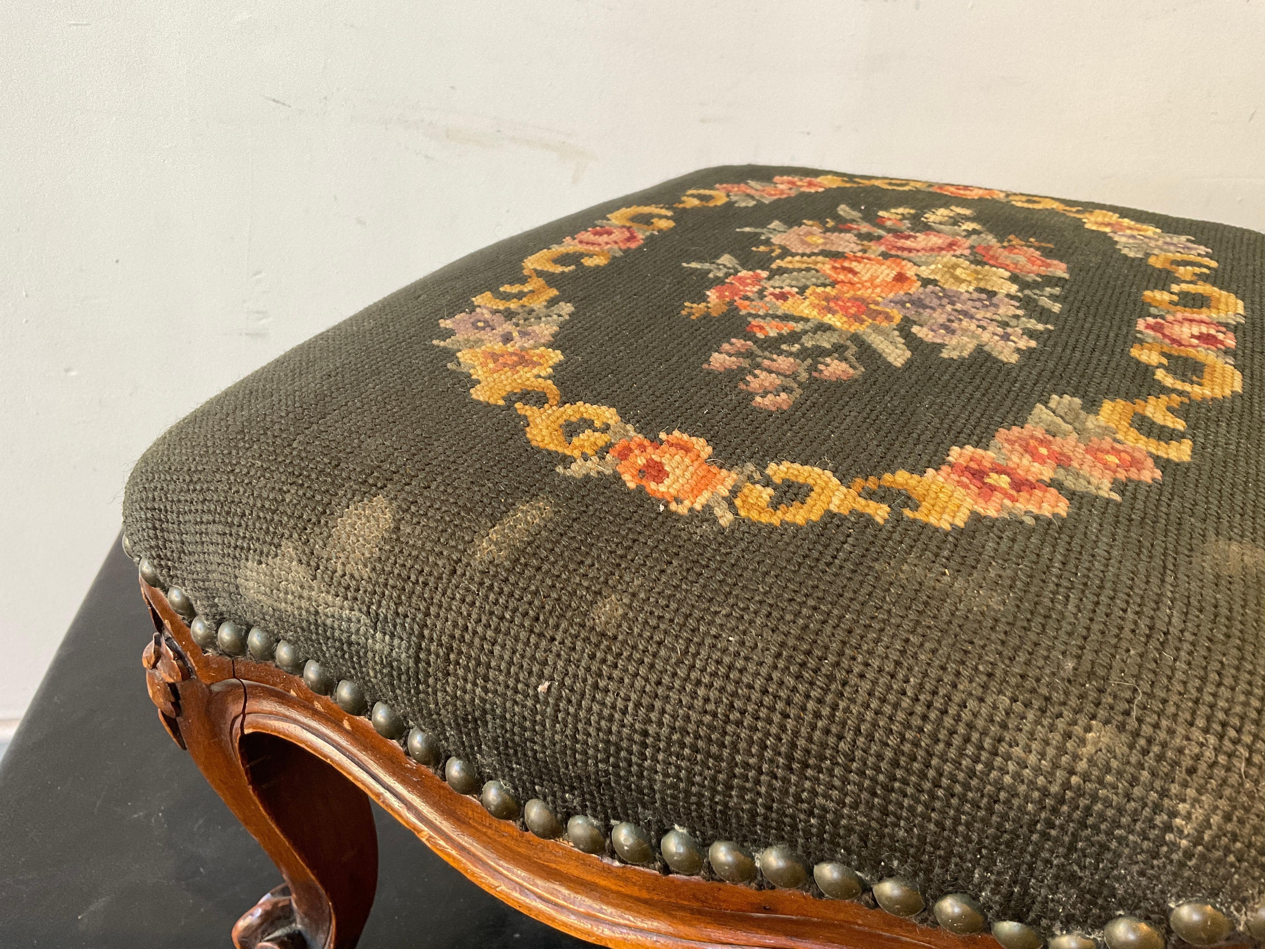 1910 French Carved Wood Footstool 3