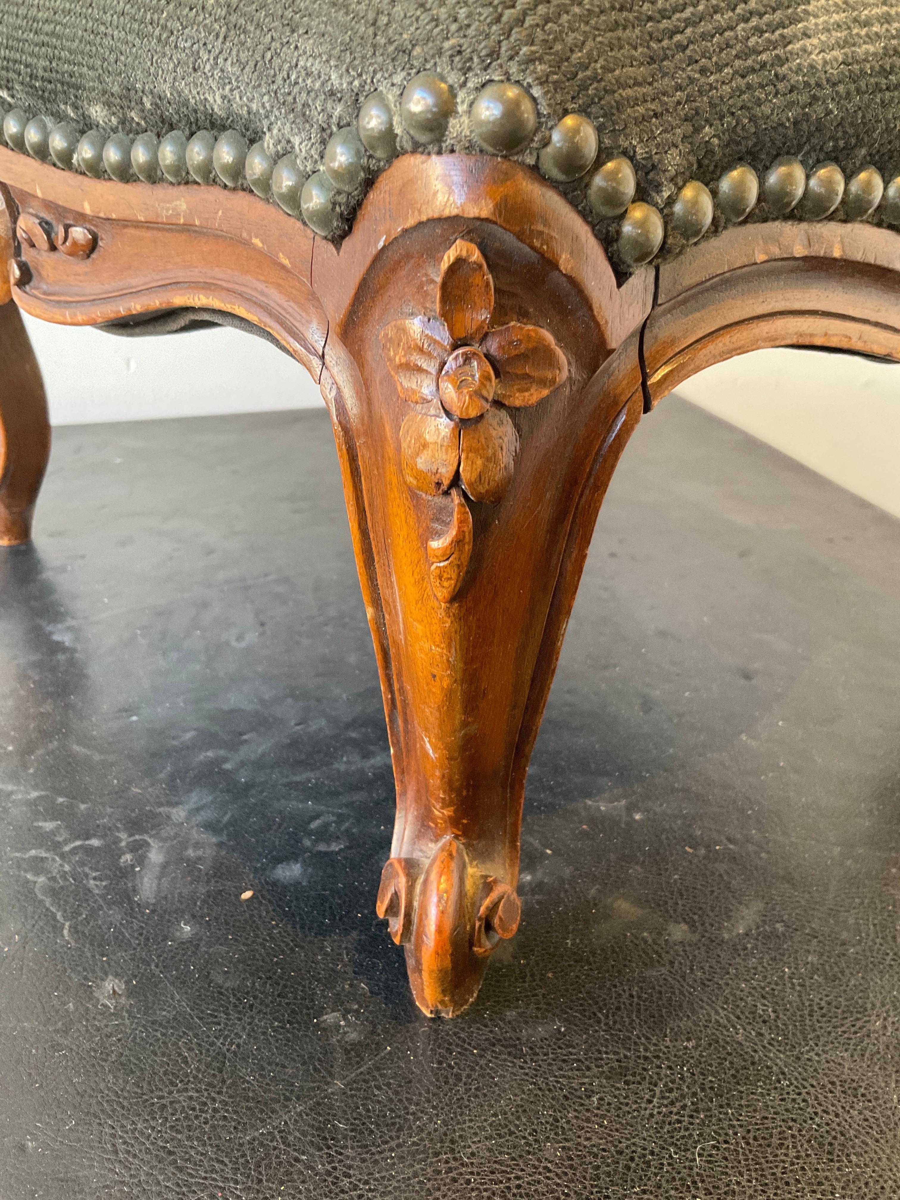 1910 French Carved Wood Footstool 4