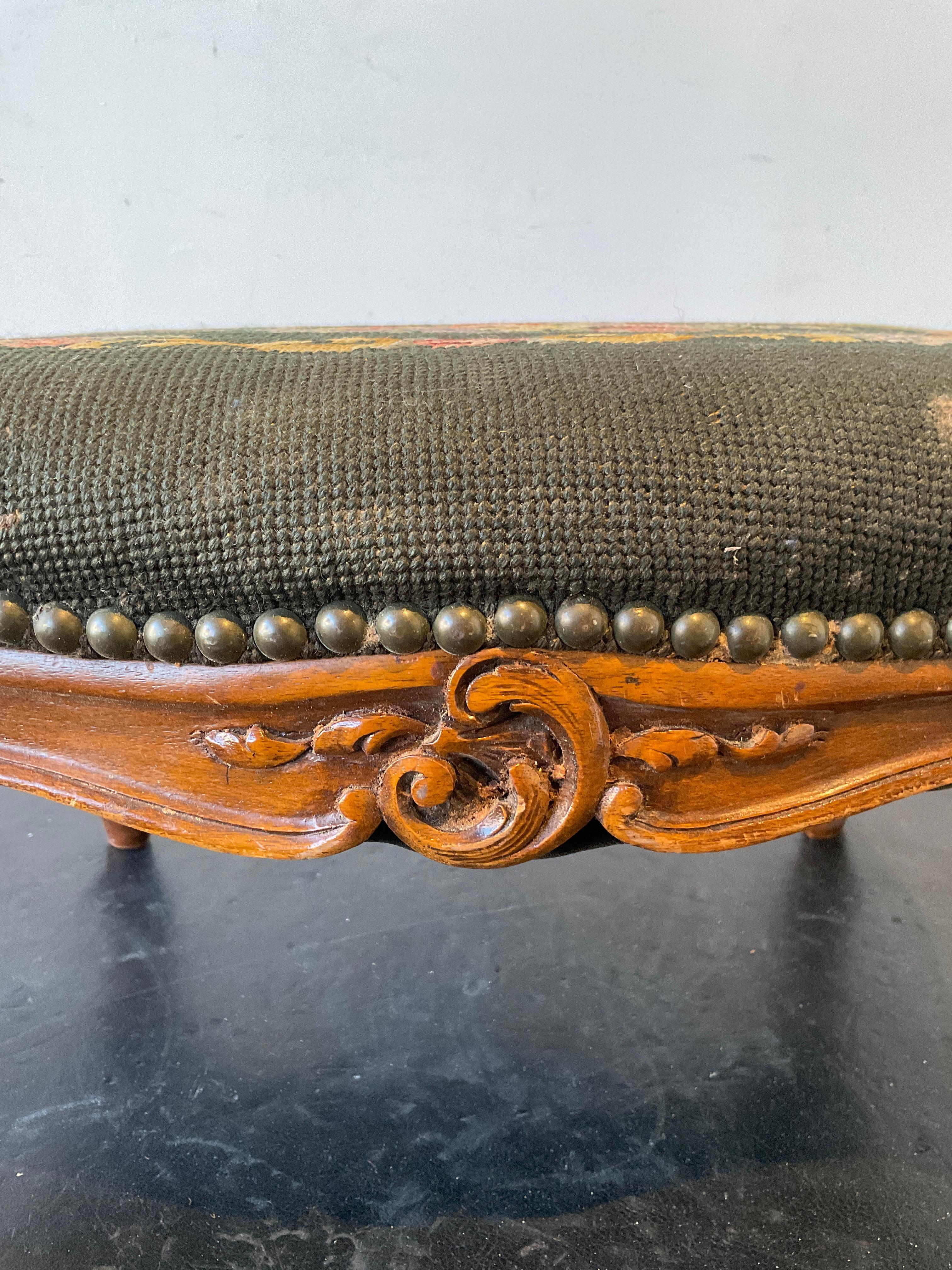 1910 French Carved Wood Footstool 5