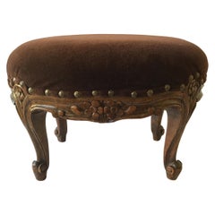 1910 French Carved Wood Footstool