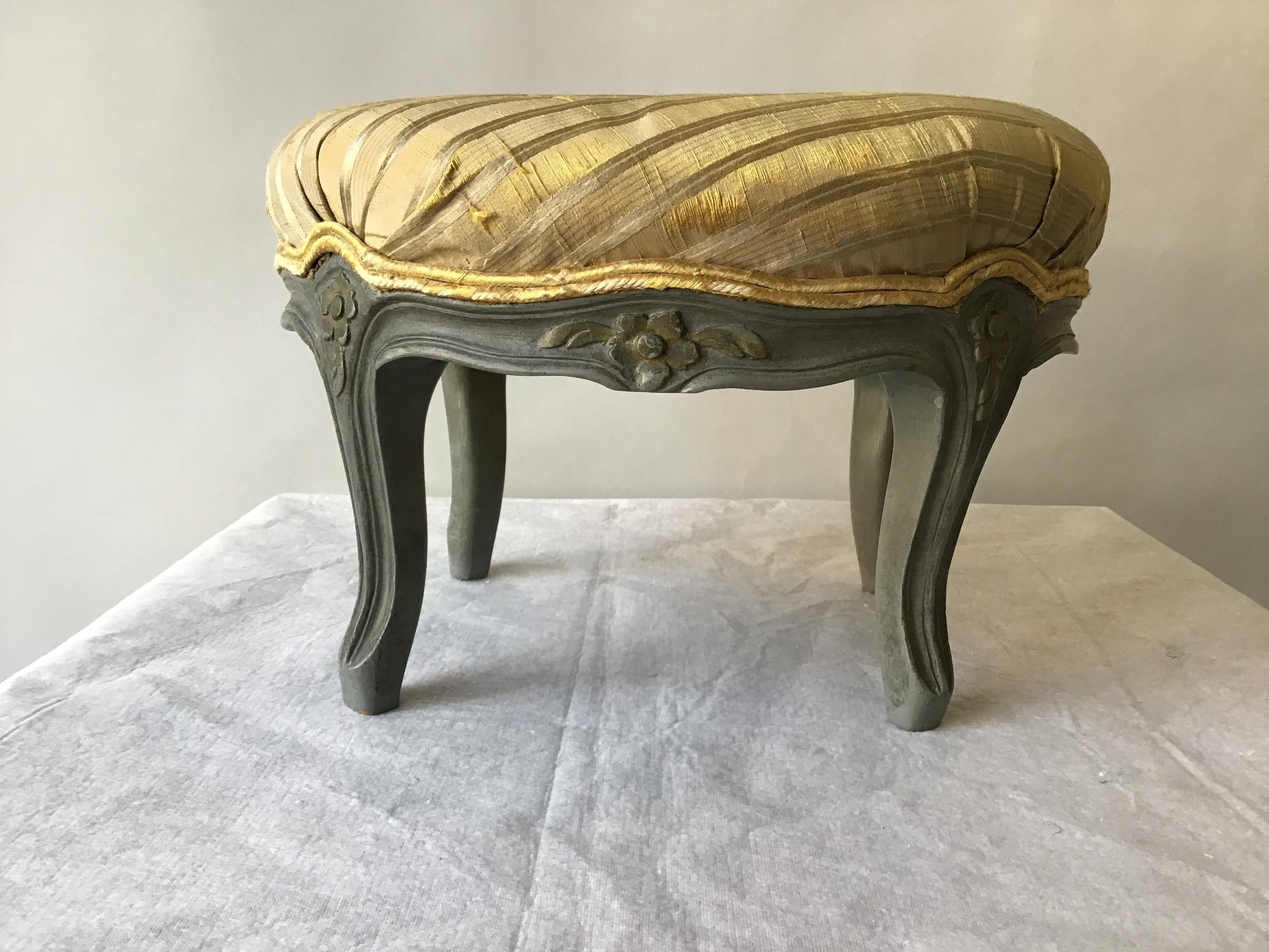 1910 French carved wood painted footstool.