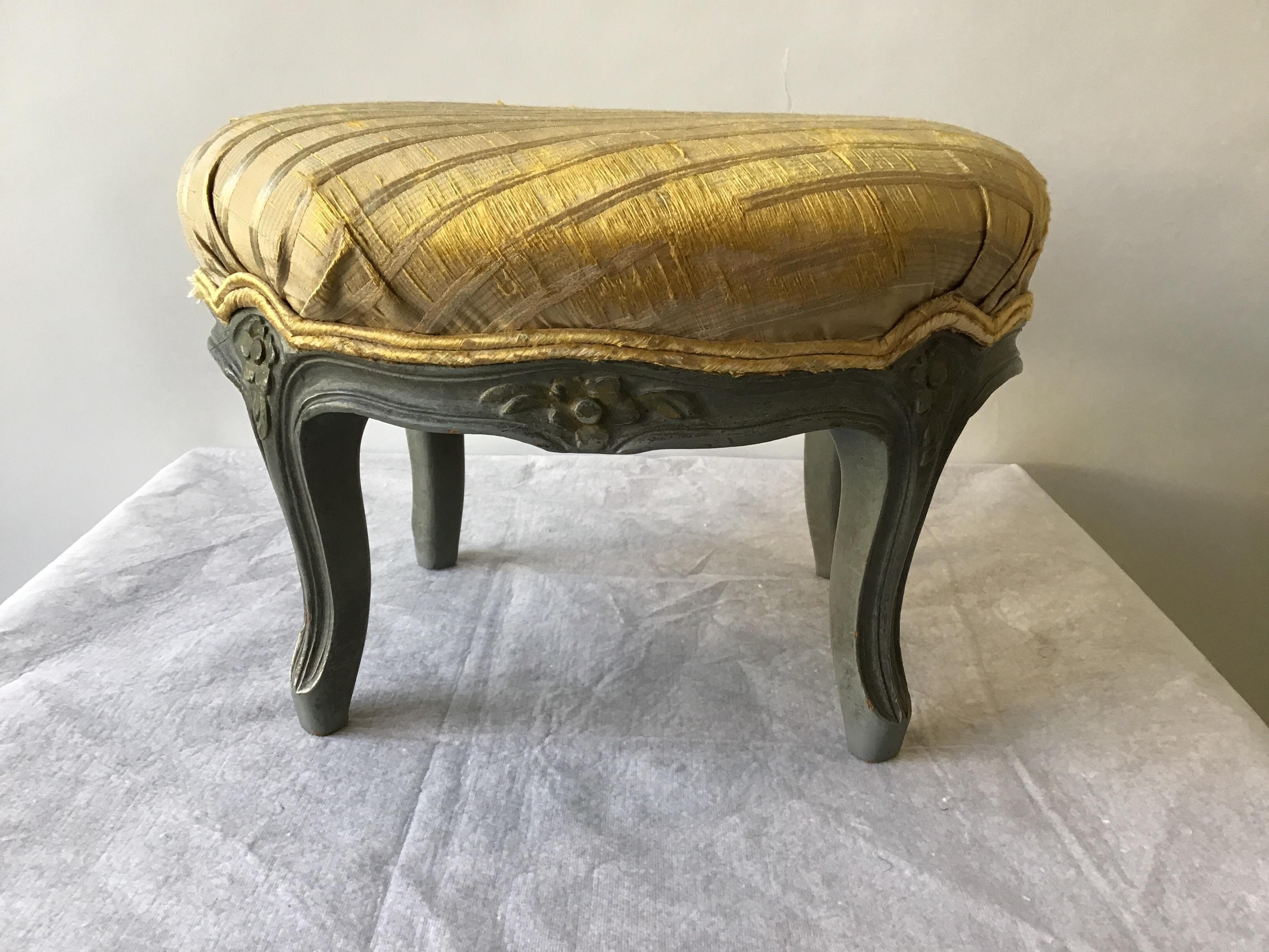 Early 20th Century 1910 French Carved Wood Painted Footstool