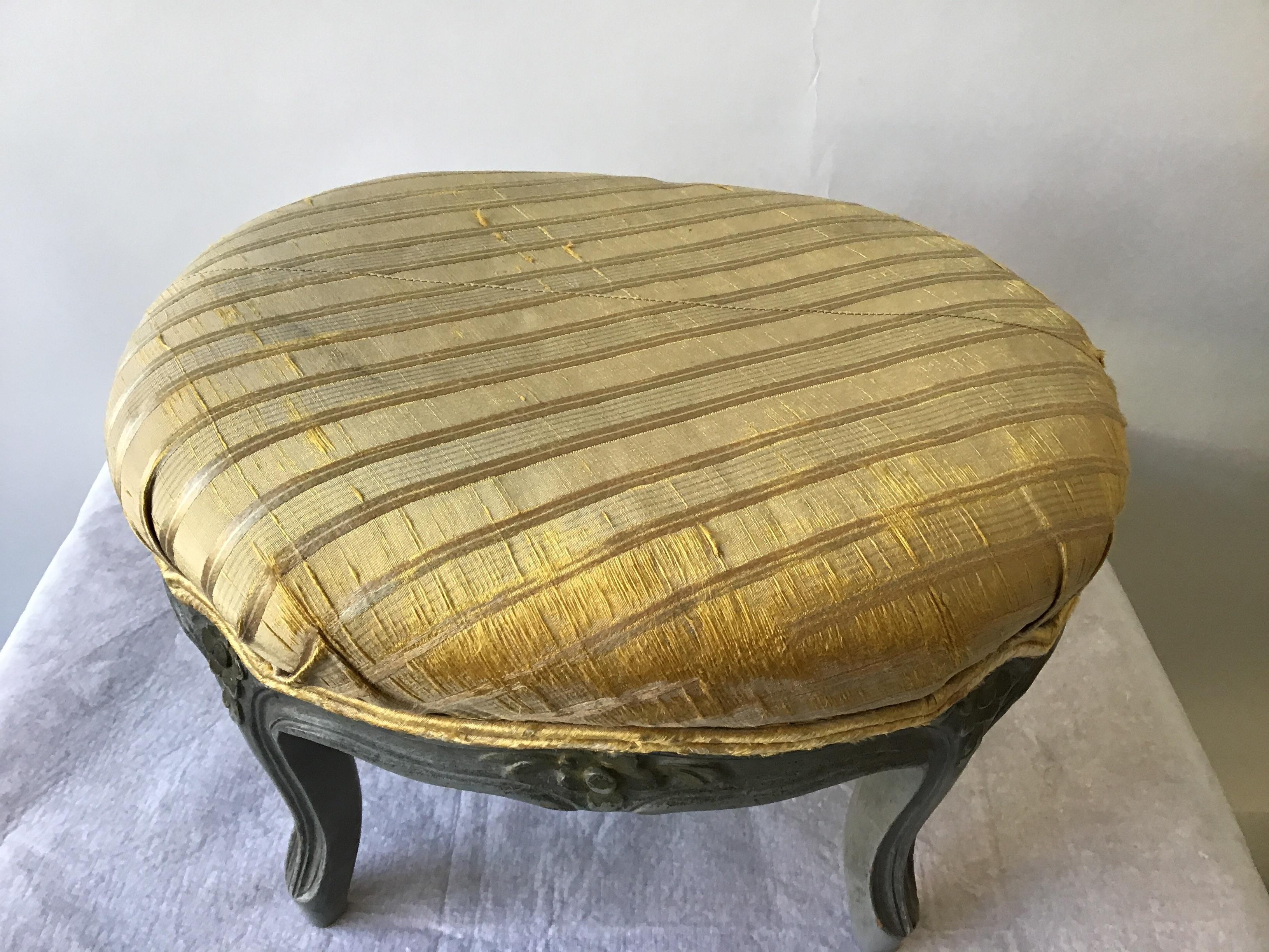 1910 French Carved Wood Painted Footstool 1