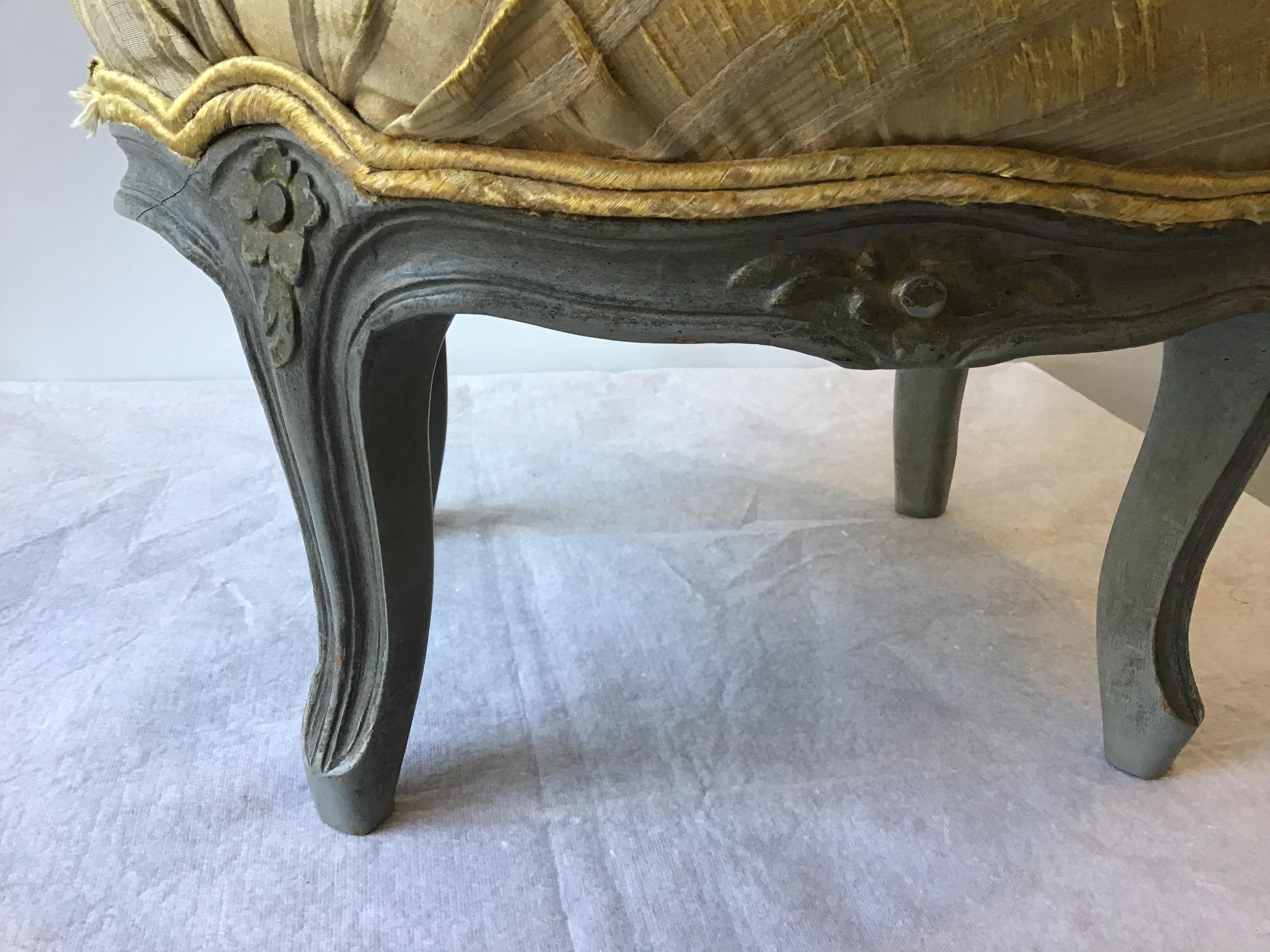 1910 French Carved Wood Painted Footstool 2