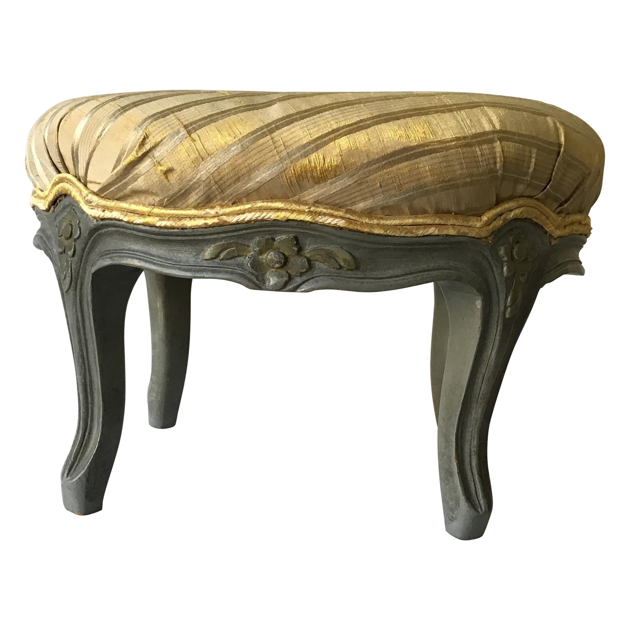 1910 French Carved Wood Painted Footstool