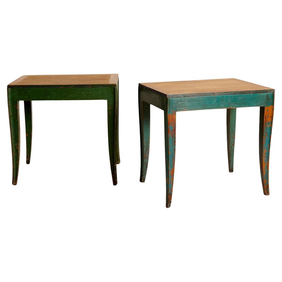 Tables de bistro françaises à pieds évasés de 1910 avec peinture superposée en vente