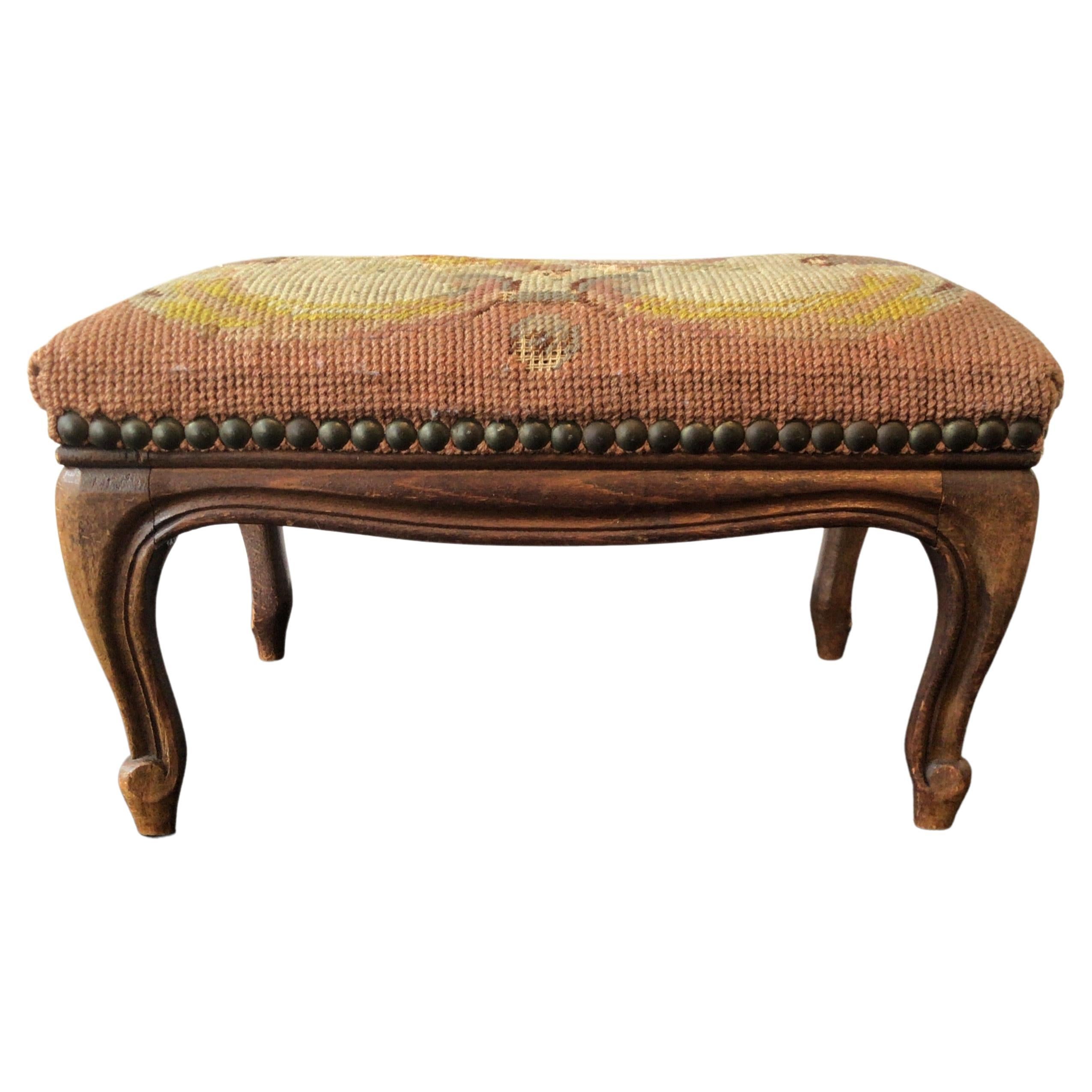 Louis XVI Style Flame Stitch Needlepoint Footstool For Sale at 1stDibs
