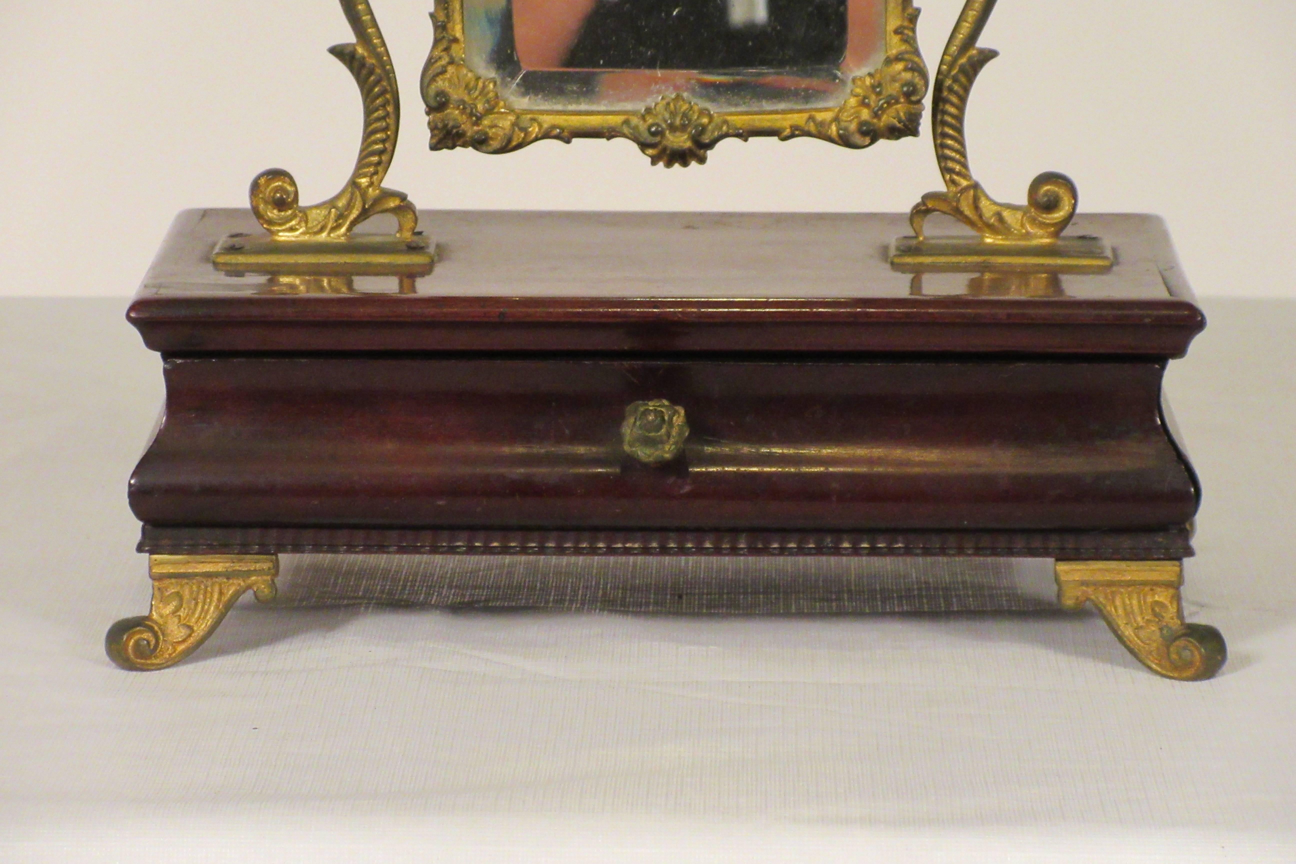 1910 French Jewelry Box with Brass Mirror In Good Condition In Tarrytown, NY