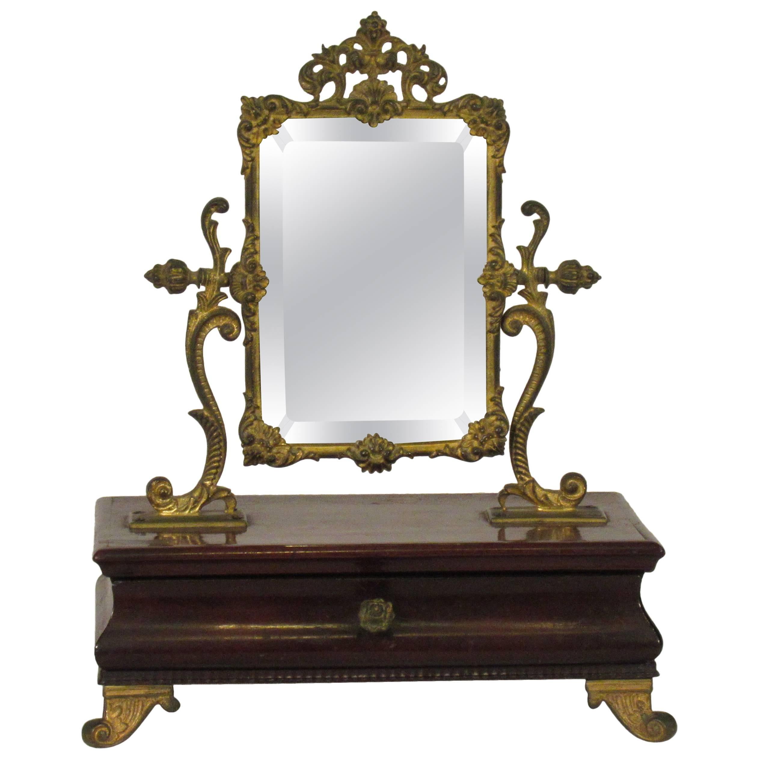 1910 French Jewelry Box with Brass Mirror