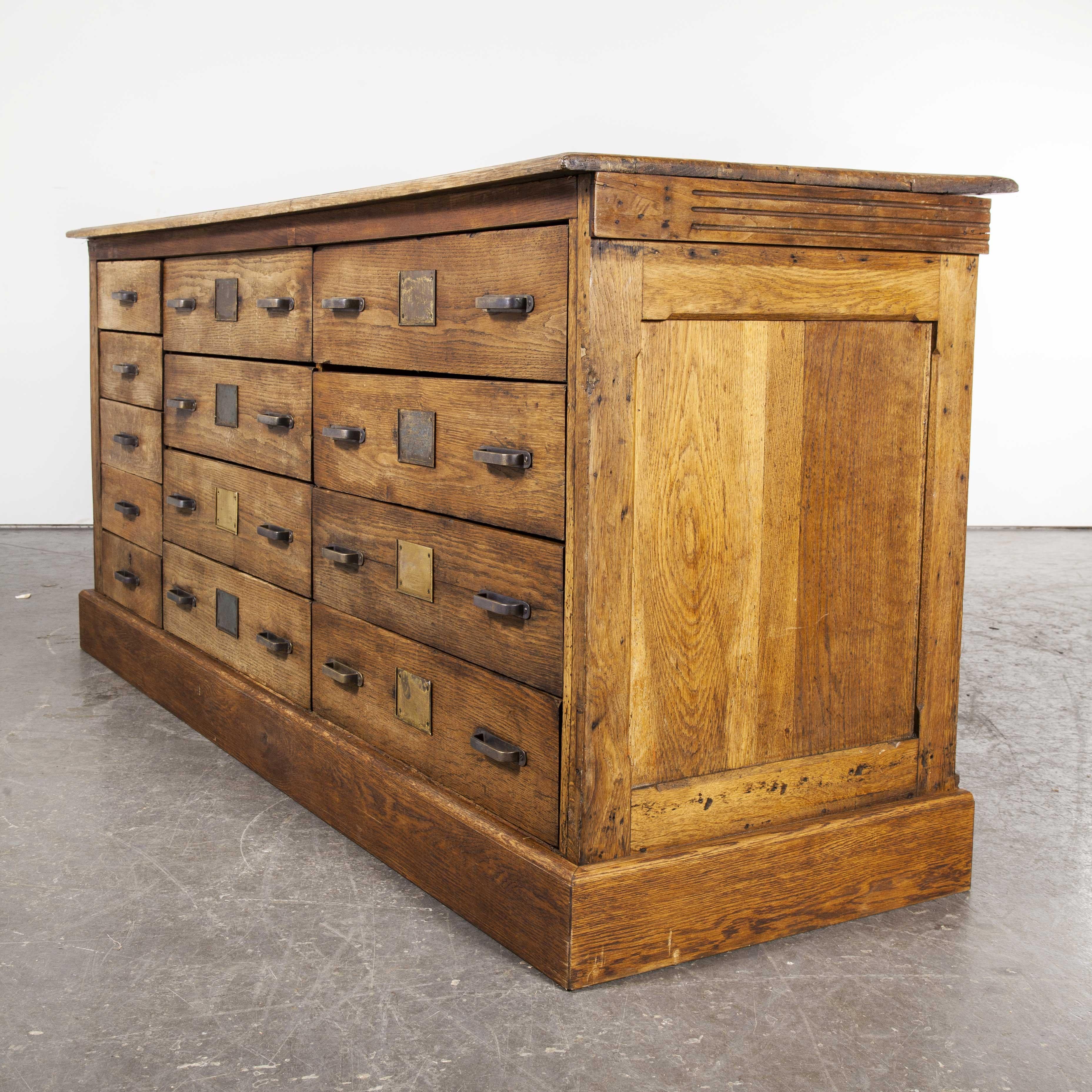 1910 French Large Bank of Solid Oak Collectors Drawers, Chest of Drawers 7