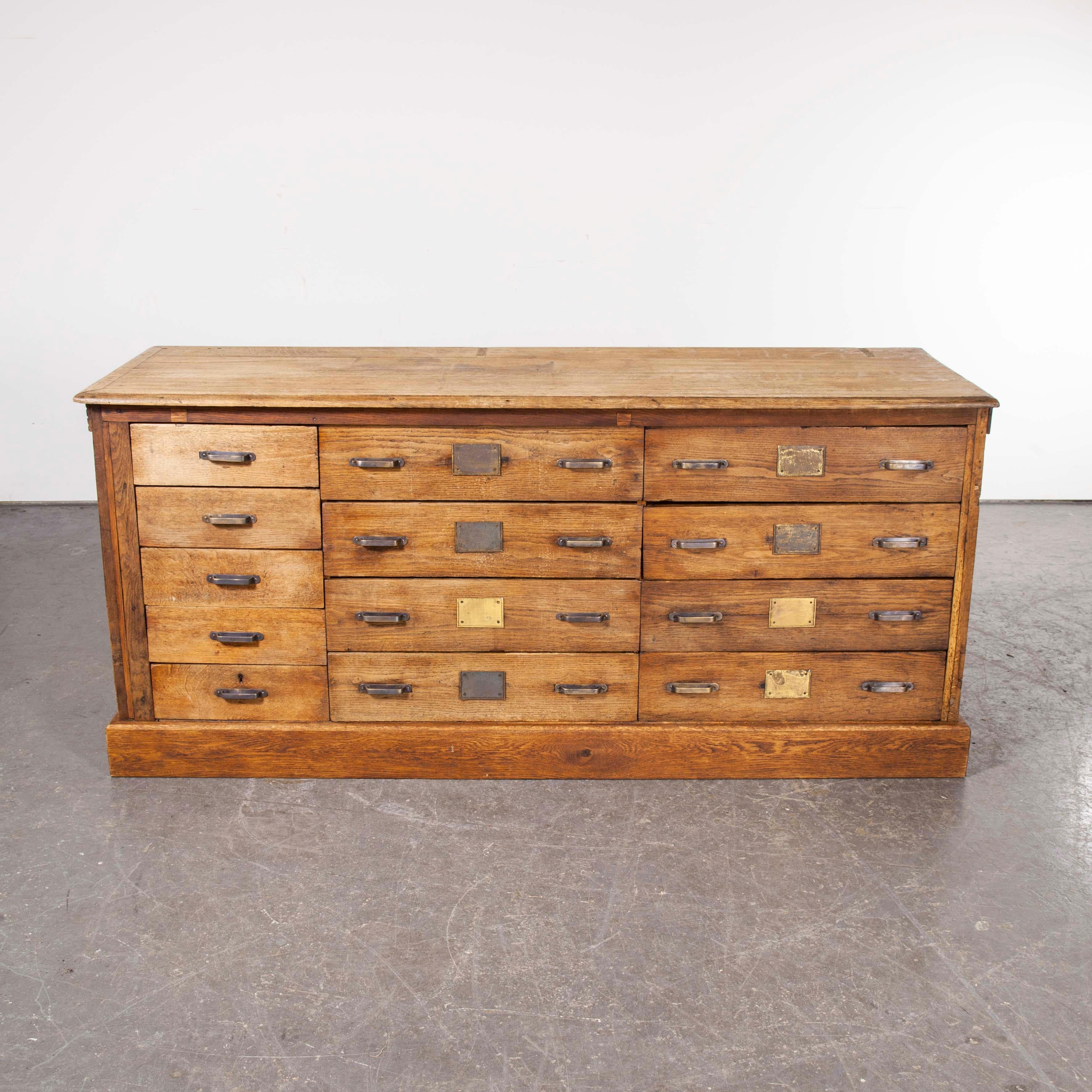 1910 French Large Bank of Solid Oak Collectors Drawers, Chest of Drawers 9