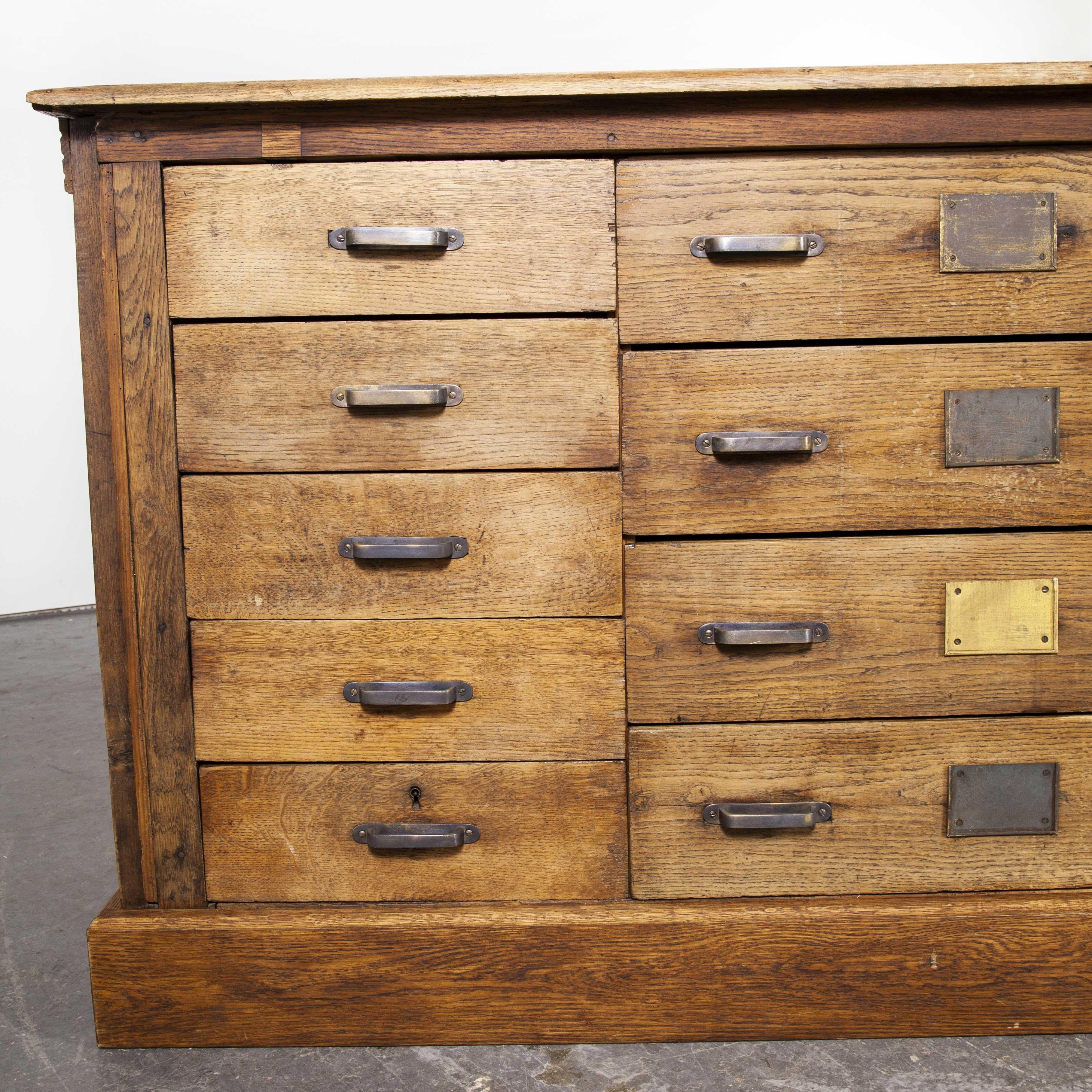 1910 French Large Bank of Solid Oak Collectors Drawers, Chest of Drawers In Good Condition In Hook, Hampshire
