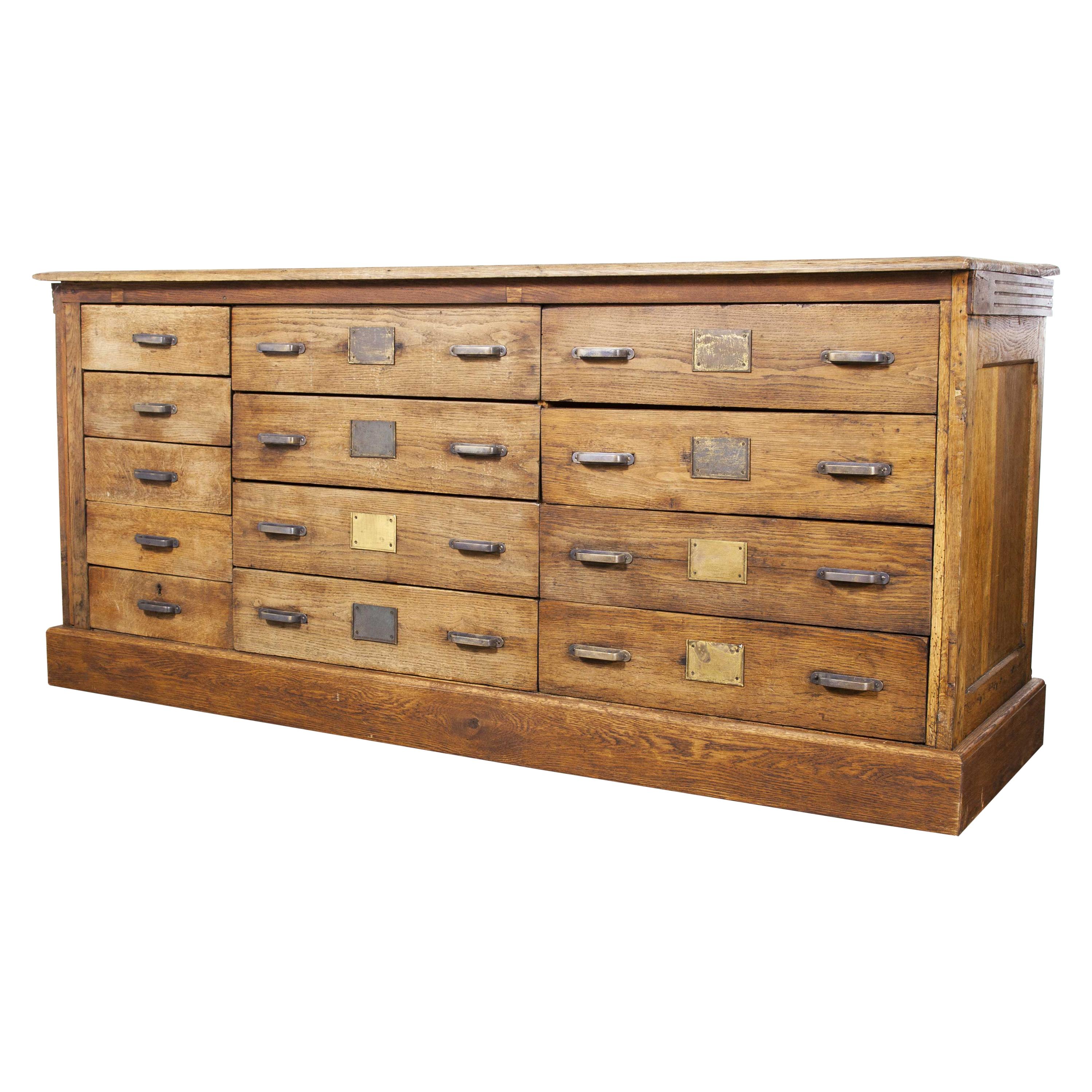 1910 French Large Bank of Solid Oak Collectors Drawers, Chest of Drawers