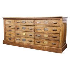 1910 French Large Bank of Solid Oak Collectors Drawers, Chest of Drawers