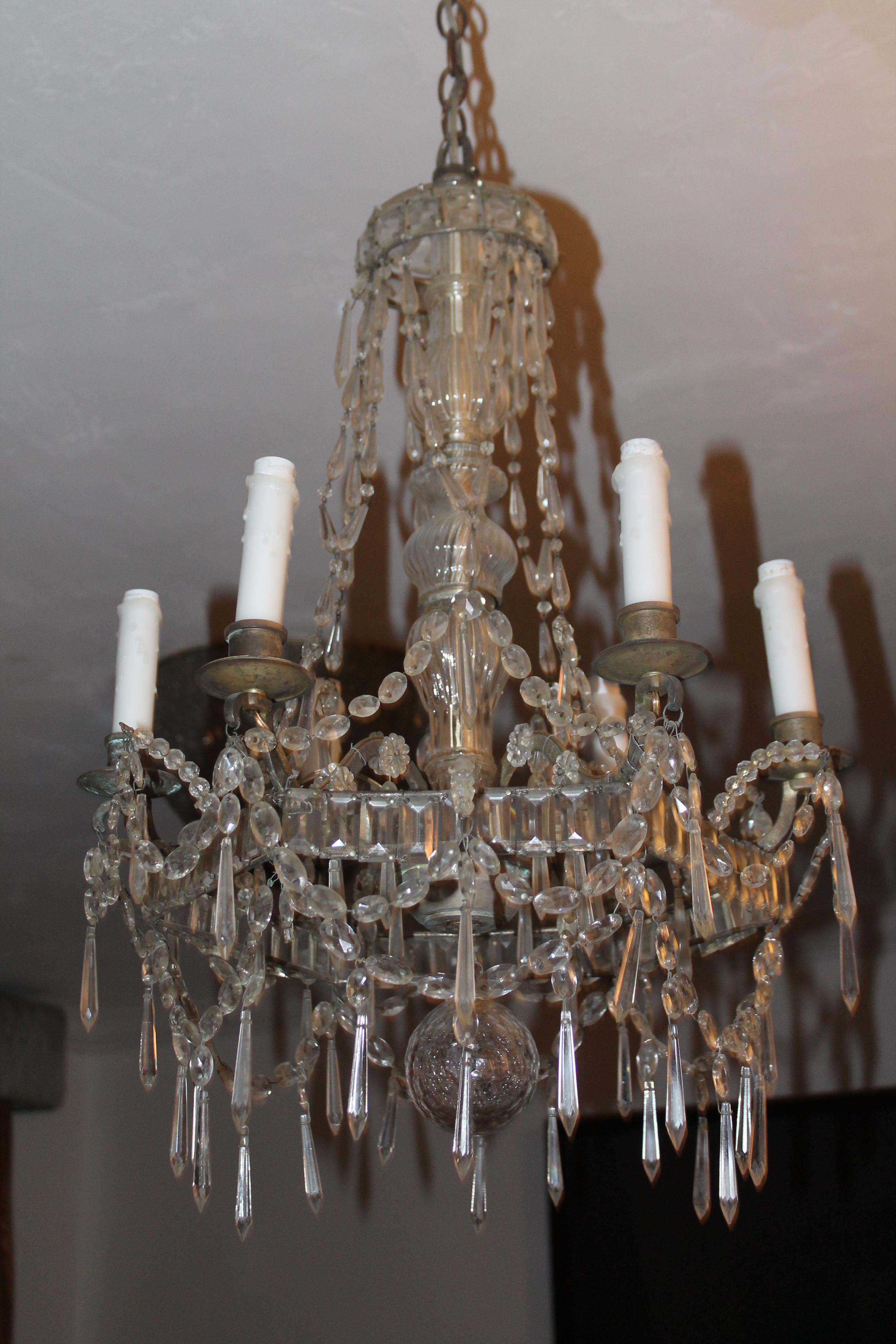 Neoclassical 1910 French Neoclassic Cut Crystal Steel Framed Chandelier Signed Maison Bagues For Sale