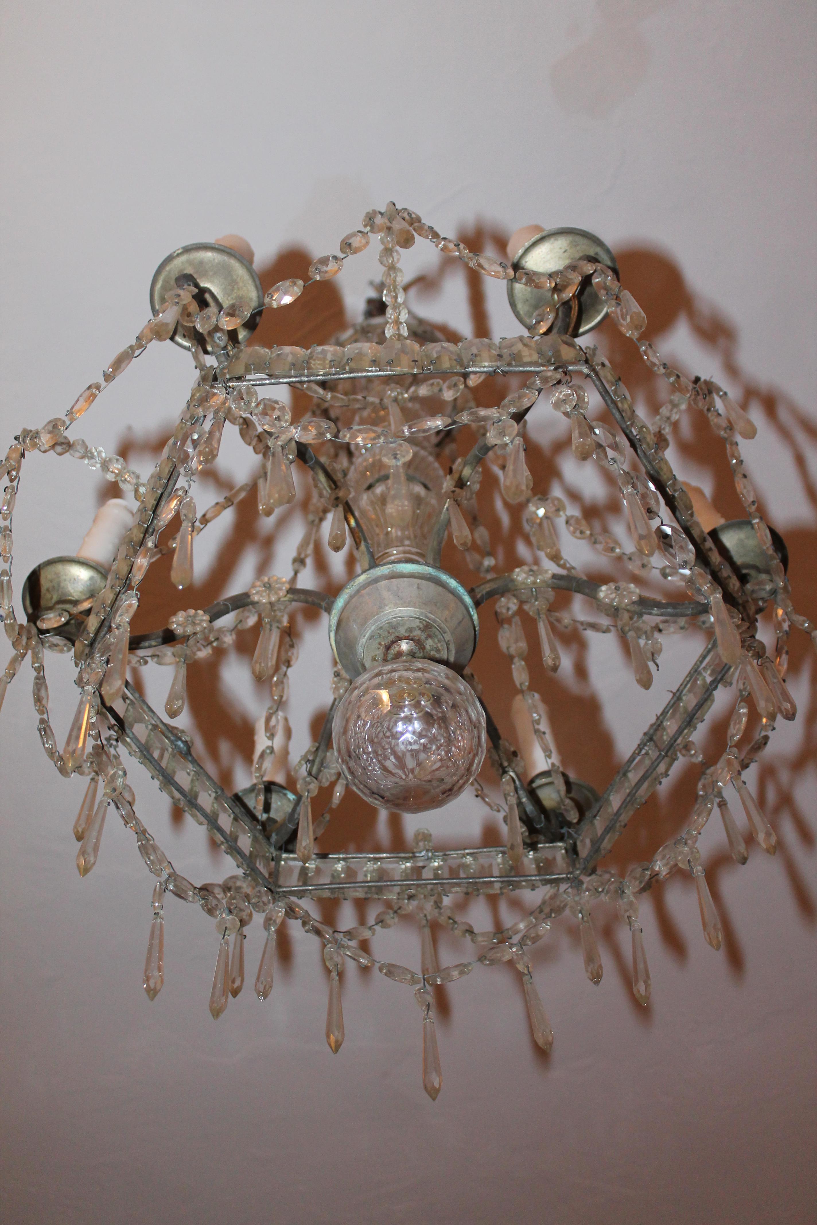 1910 French Neoclassic Cut Crystal Steel Framed Chandelier Signed Maison Bagues In Good Condition For Sale In Opa Locka, FL