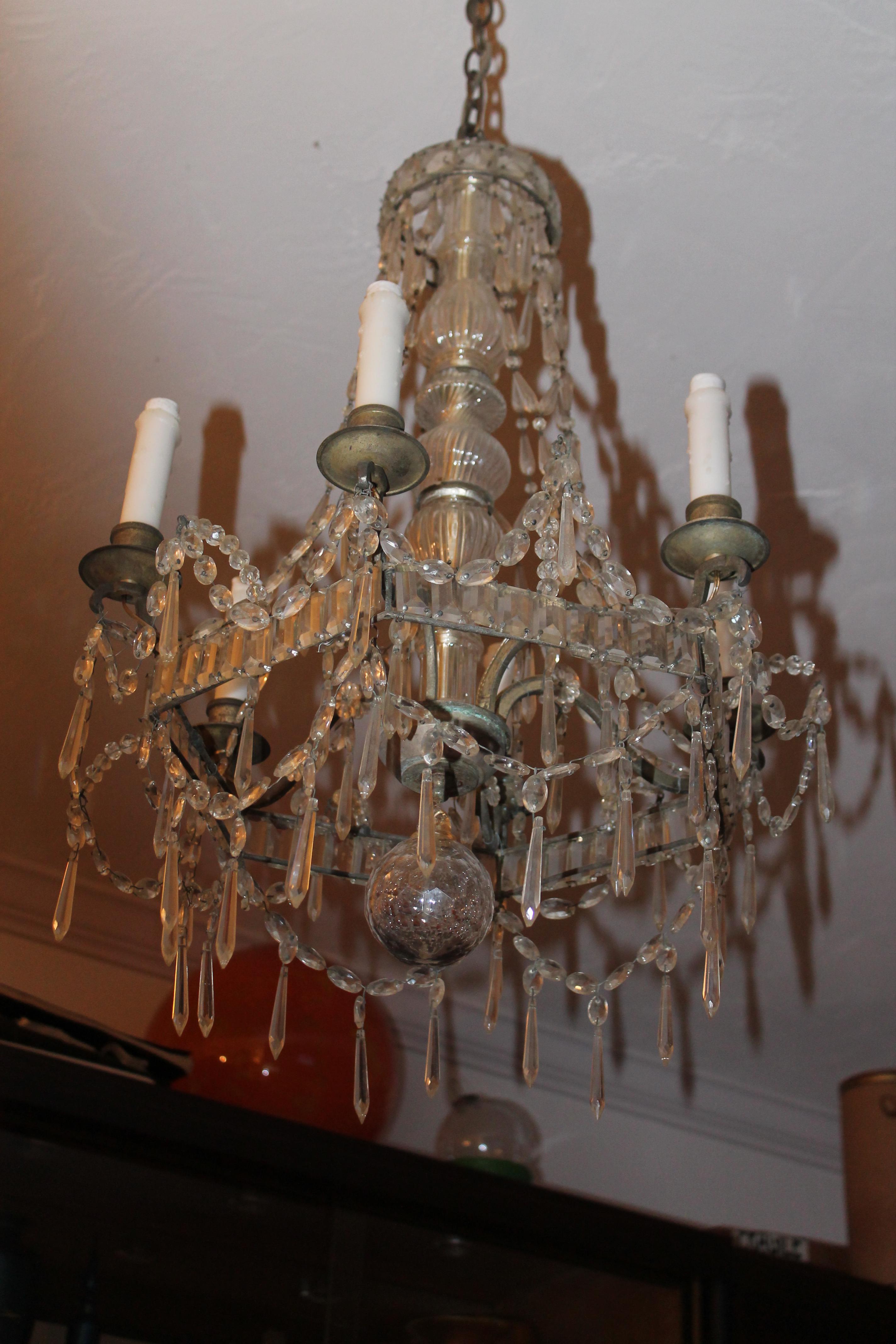Early 20th Century 1910 French Neoclassic Cut Crystal Steel Framed Chandelier Signed Maison Bagues For Sale