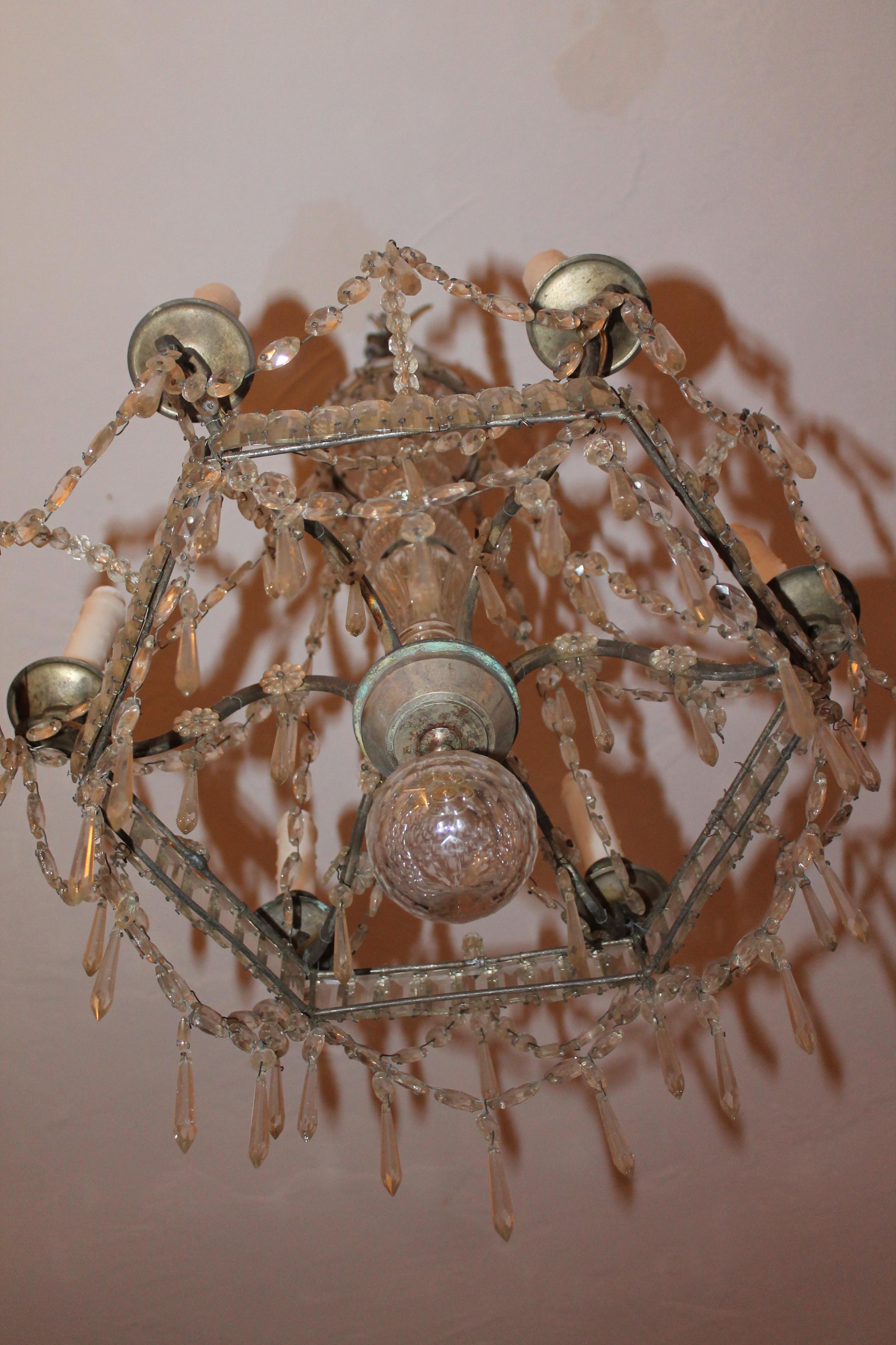 1910 French Neoclassic Cut Crystal Steel Framed Chandelier Signed Maison Bagues For Sale 2