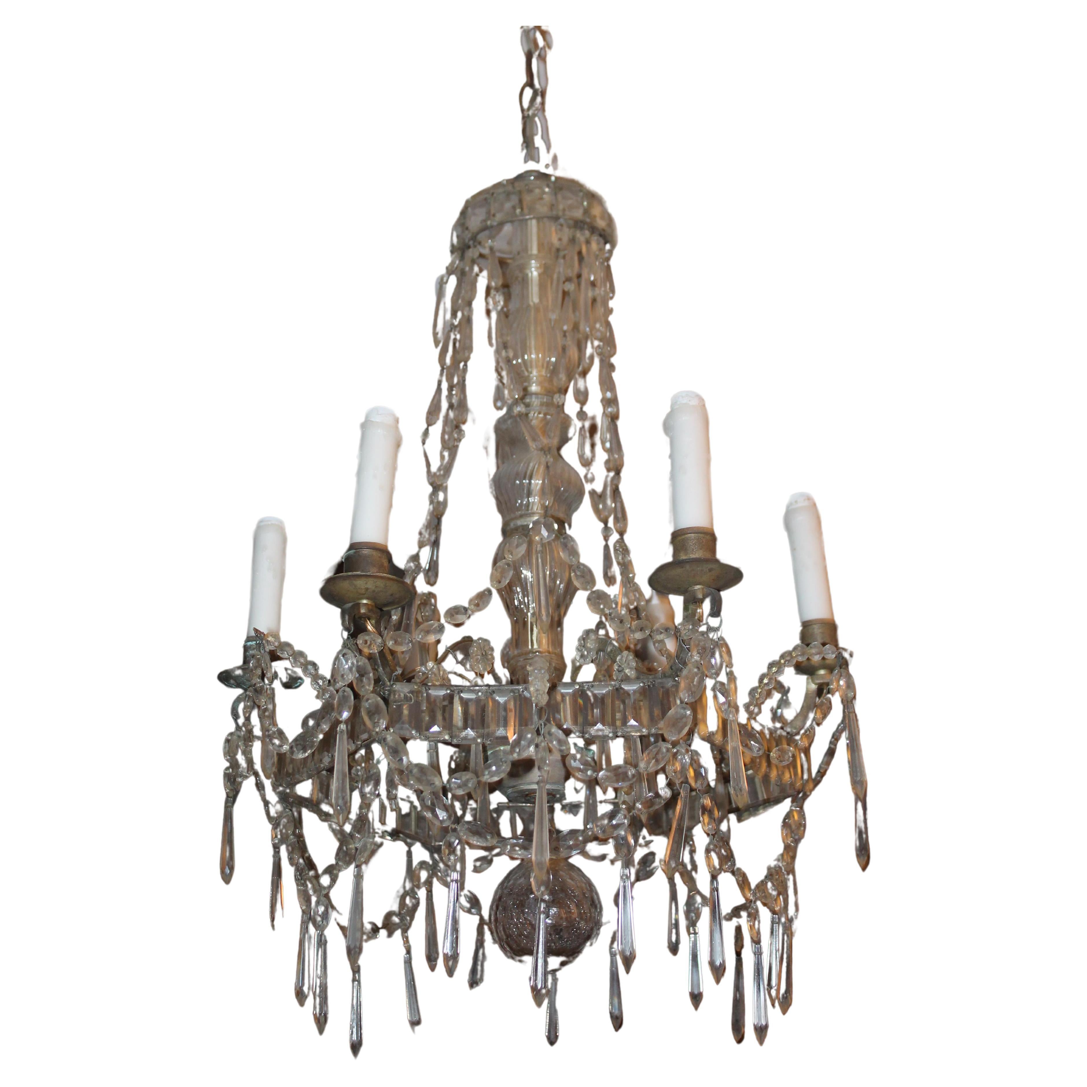 1910 French Neoclassic Cut Crystal Steel Framed Chandelier Signed Maison Bagues For Sale