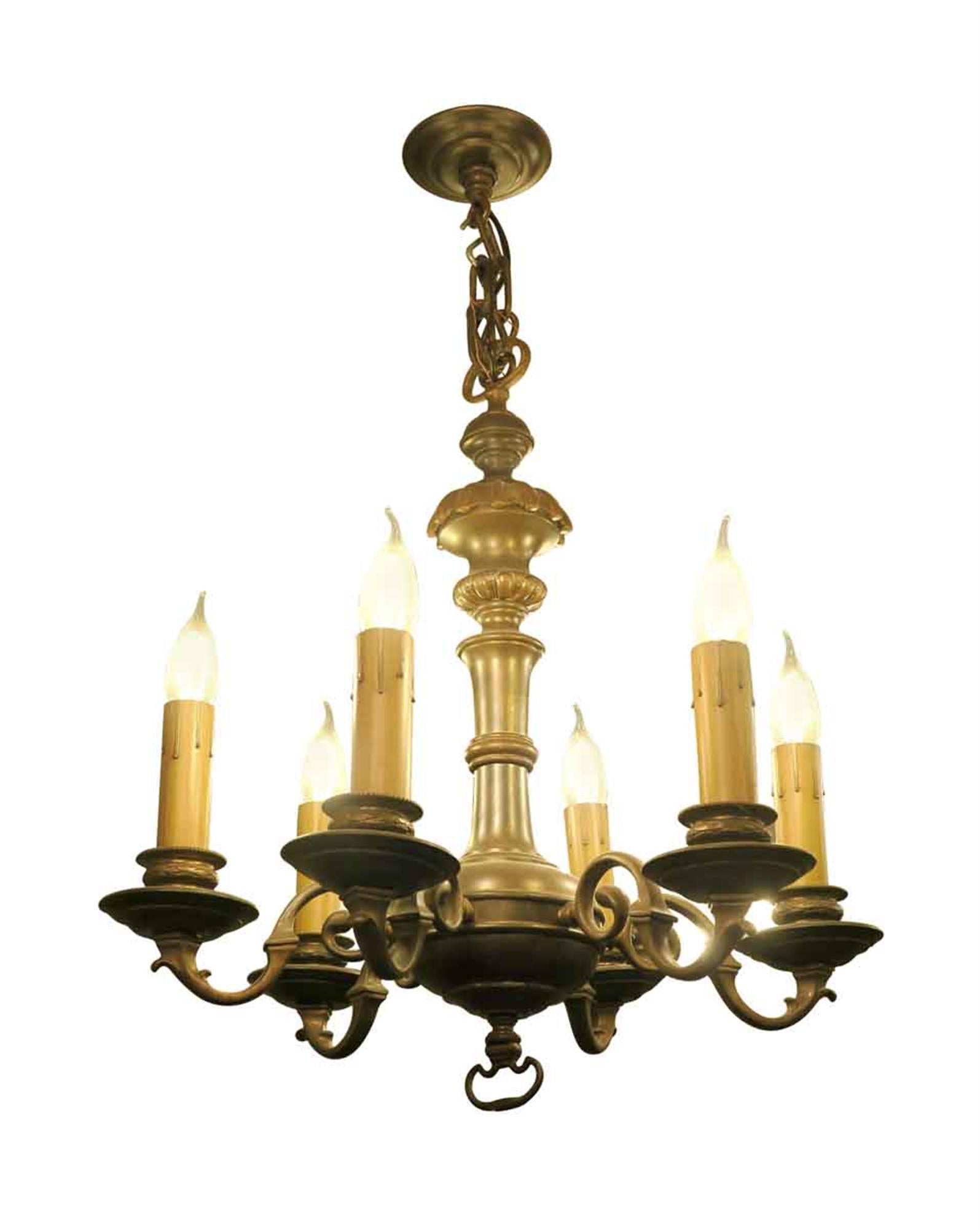 Bronze six-arm and lights Georgian style chandelier with a beautiful patina. American made in 1910. 
