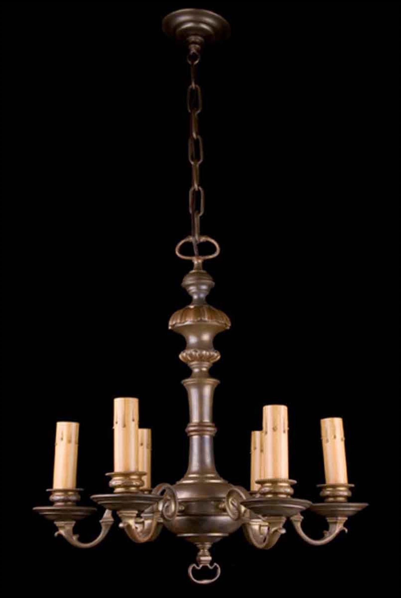 American 1910 Georgian Style Bronze Chandelier with Six Lights