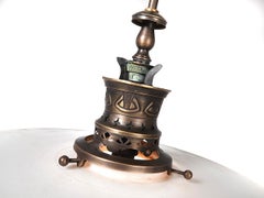 1910 German Gas Lamp With Rare 14.5 Inch Flat Milk Glass Shade