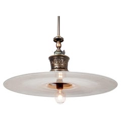 1910 German Gas Lamp With Rare 14.5 Inch Flat Milk Glass Shade