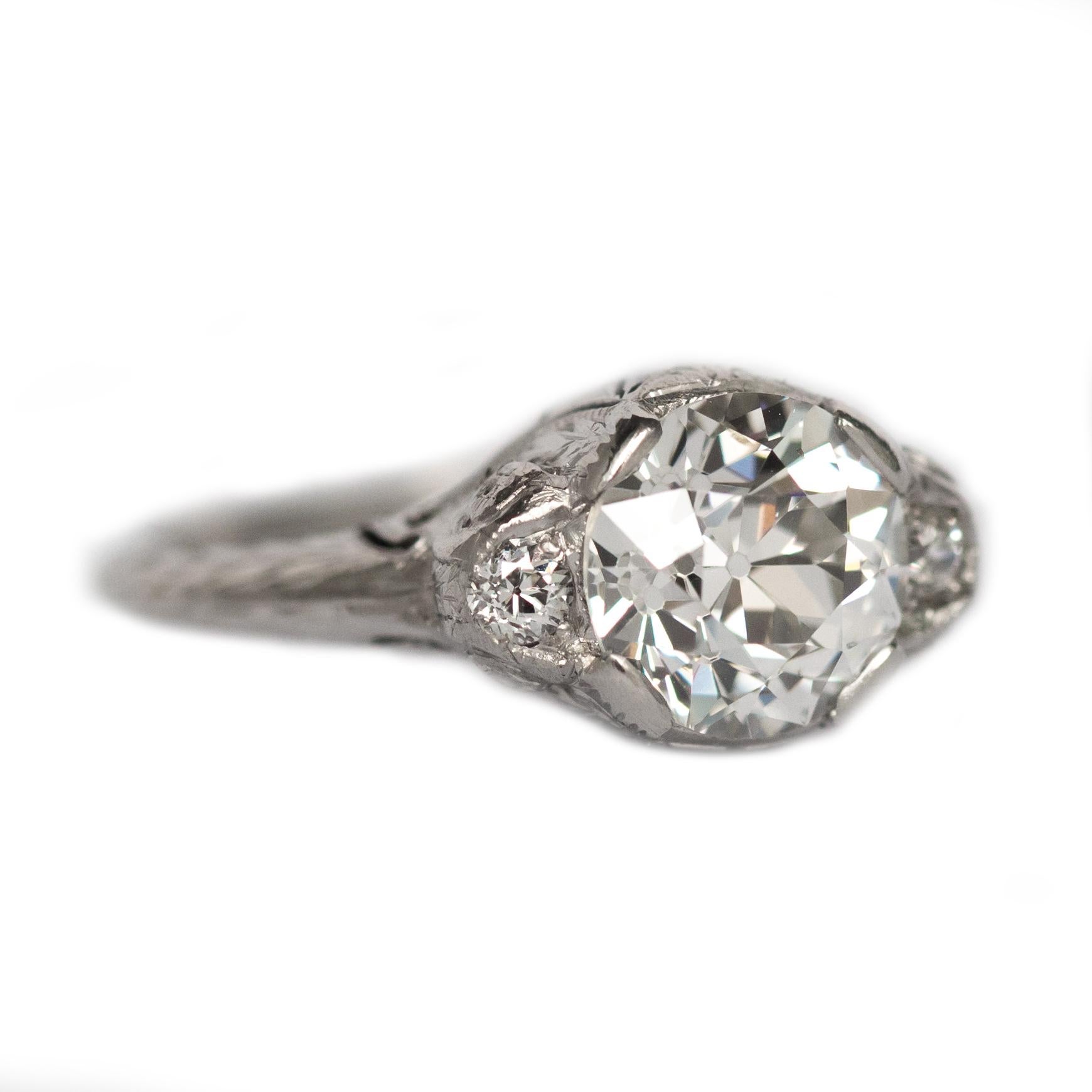 1910 Edwardian Platinum GIA Certified 1.64 Carat Old European Brilliant Cut Diamond Engagement Ring with .06 carat, total weight Side Diamonds

Item Details: 
Ring Size: 5.5
Metal Type: Platinum
Weight: 4.5 grams

Center Diamond Details:
GIA