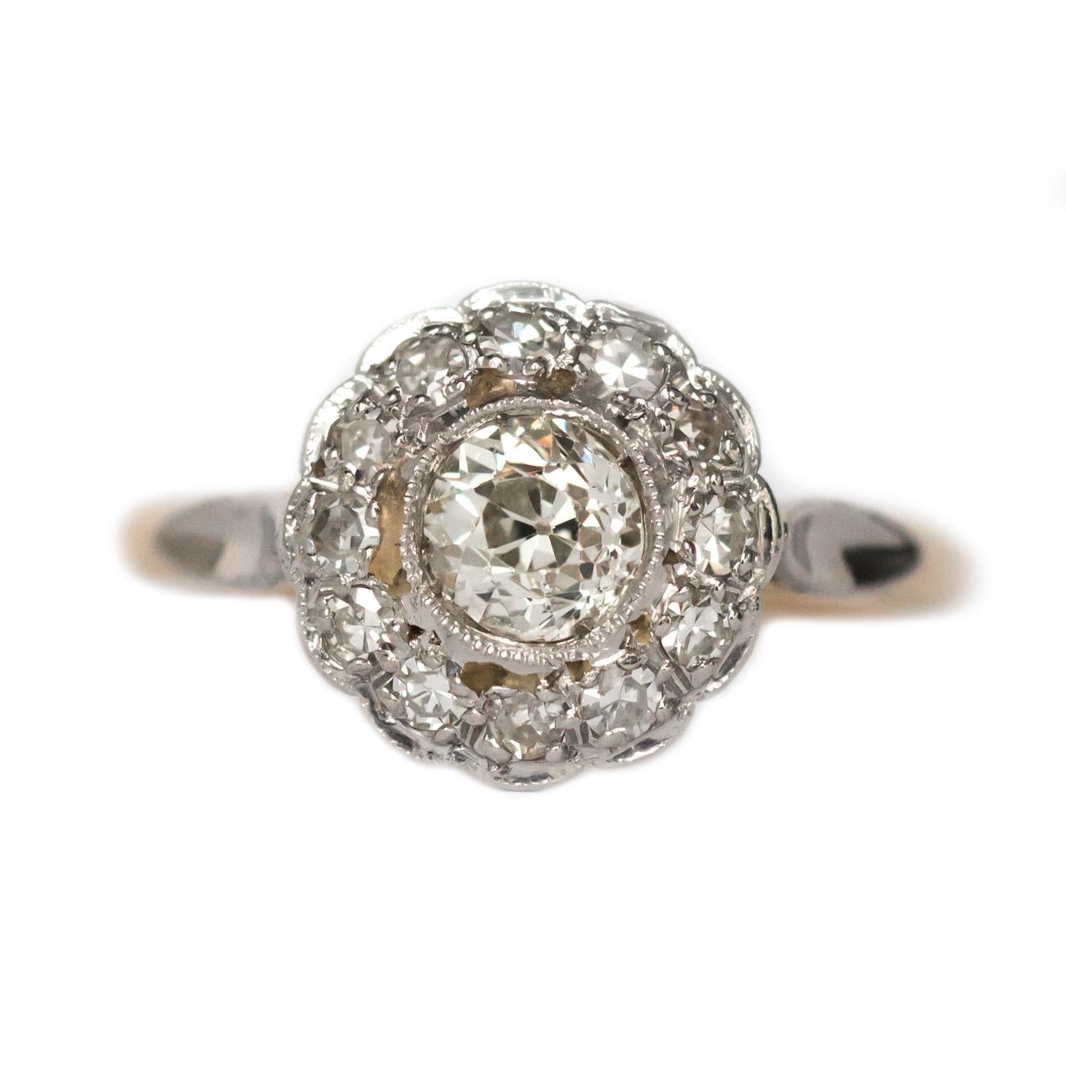 Bague de fiançailles en diamant taille brillant européen ancien de 0,55 carat certifié par le GIA, 1910