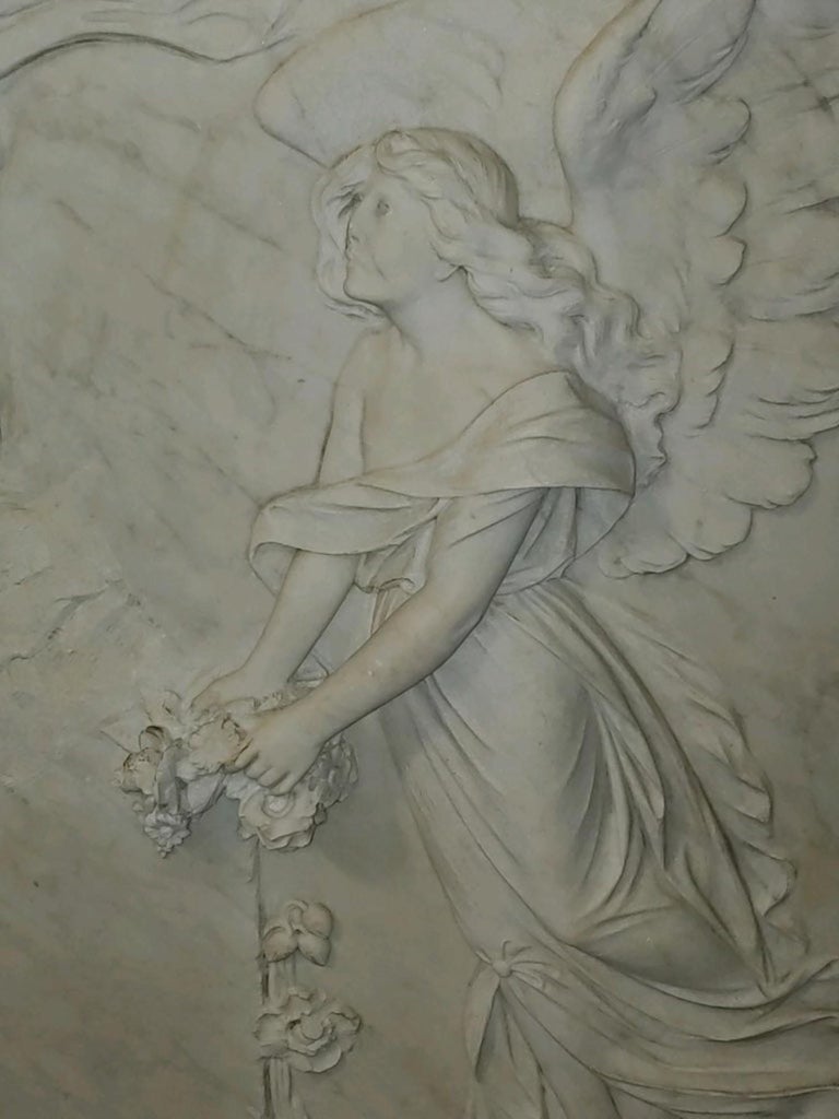 1910 Hand-Carved Marble Angel Wall Plaque Sculpture For Sale at 1stDibs