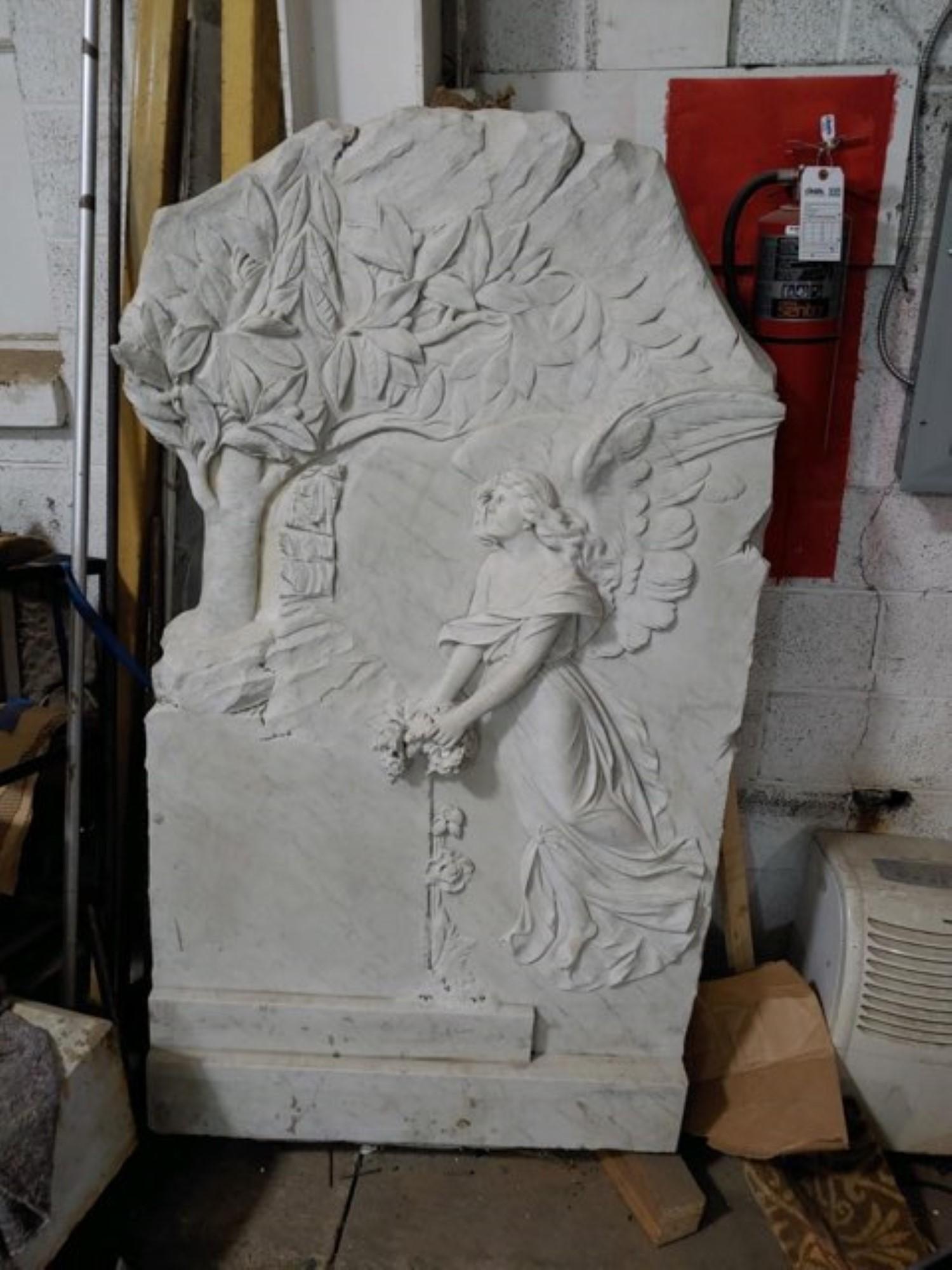 1910 Hand-Carved Marble Angel Wall Plaque Sculpture For Sale 10