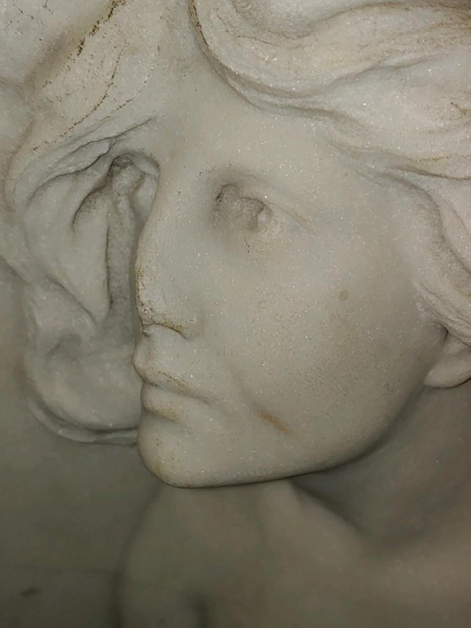 1910 Hand-Carved Marble Angel Wall Plaque Sculpture For Sale 11