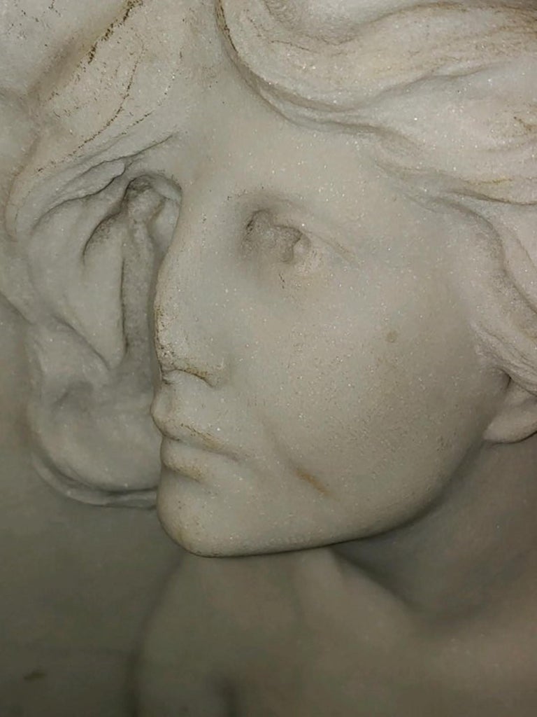 1910 Hand-Carved Marble Angel Wall Plaque Sculpture For Sale at 1stDibs
