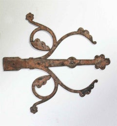 1910 Hand-Hammered Wrought Iron Art Nouveau Dummy Strap Antique Door Hinge