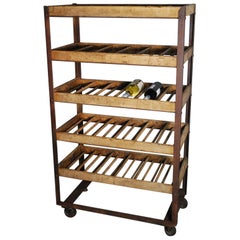 1910 Industrial Wooden Rolling Shoe Rack, Bread Rack