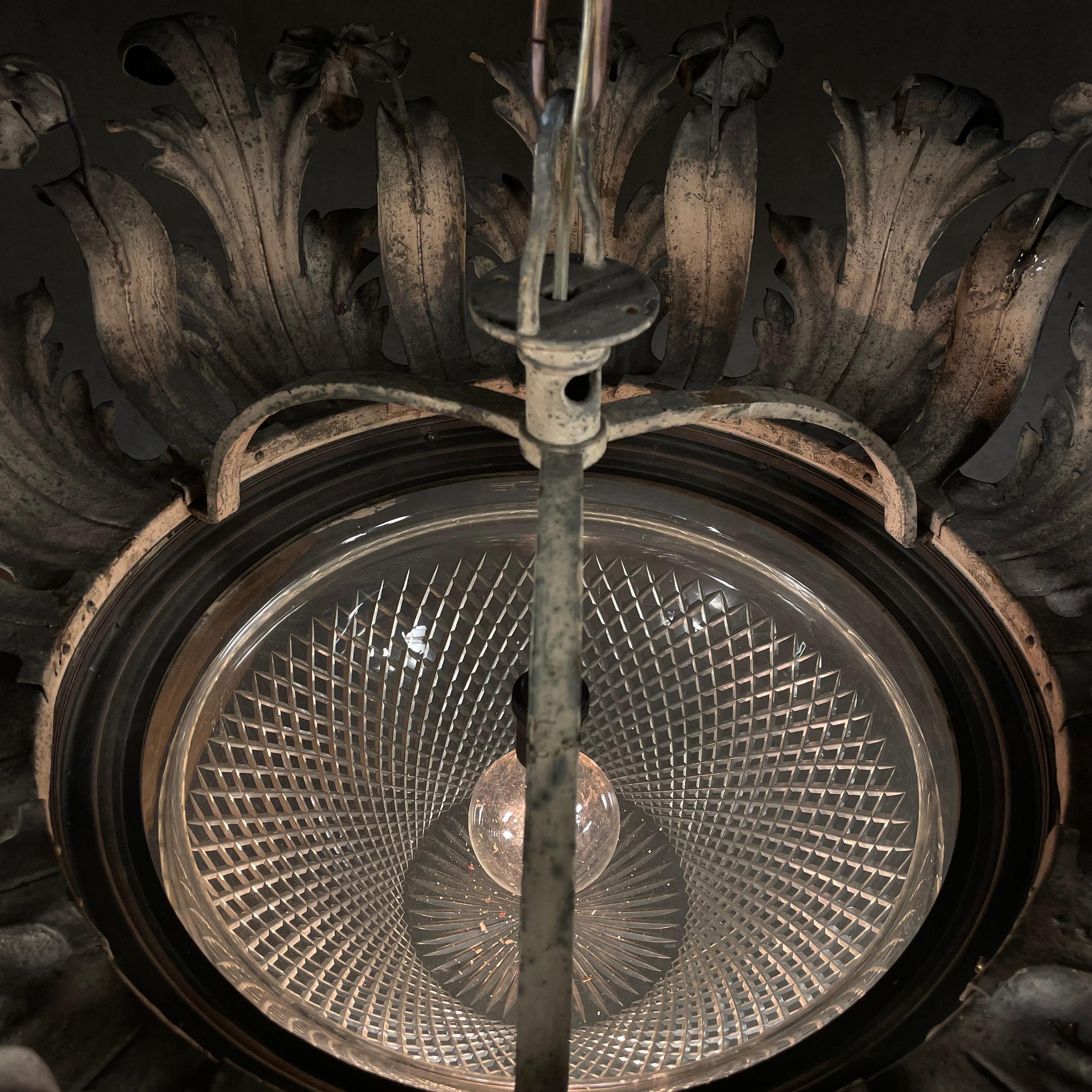 1910 Italian brass sculptured pendant chandelier. For Sale 5