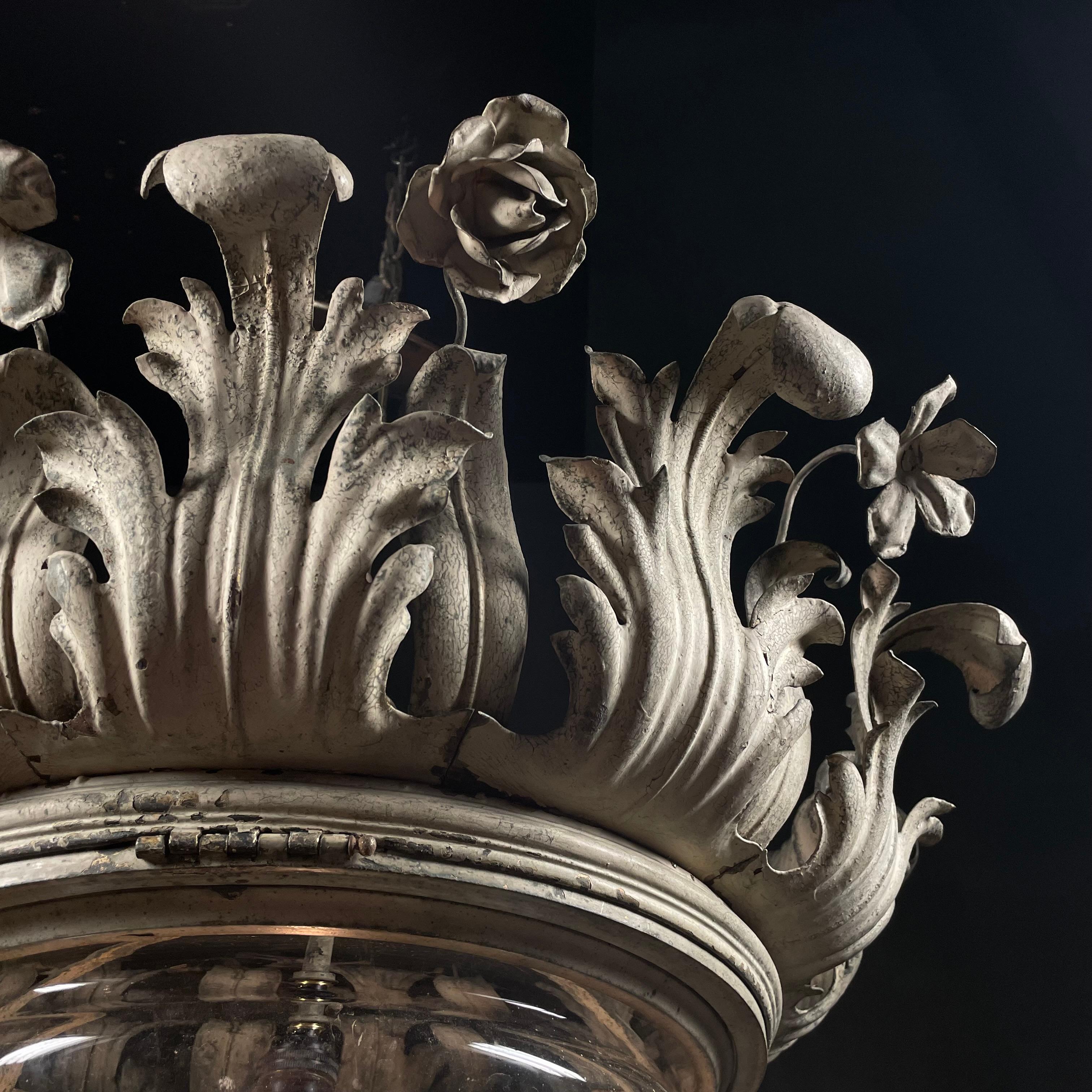 20th Century 1910 Italian brass sculptured pendant chandelier. For Sale