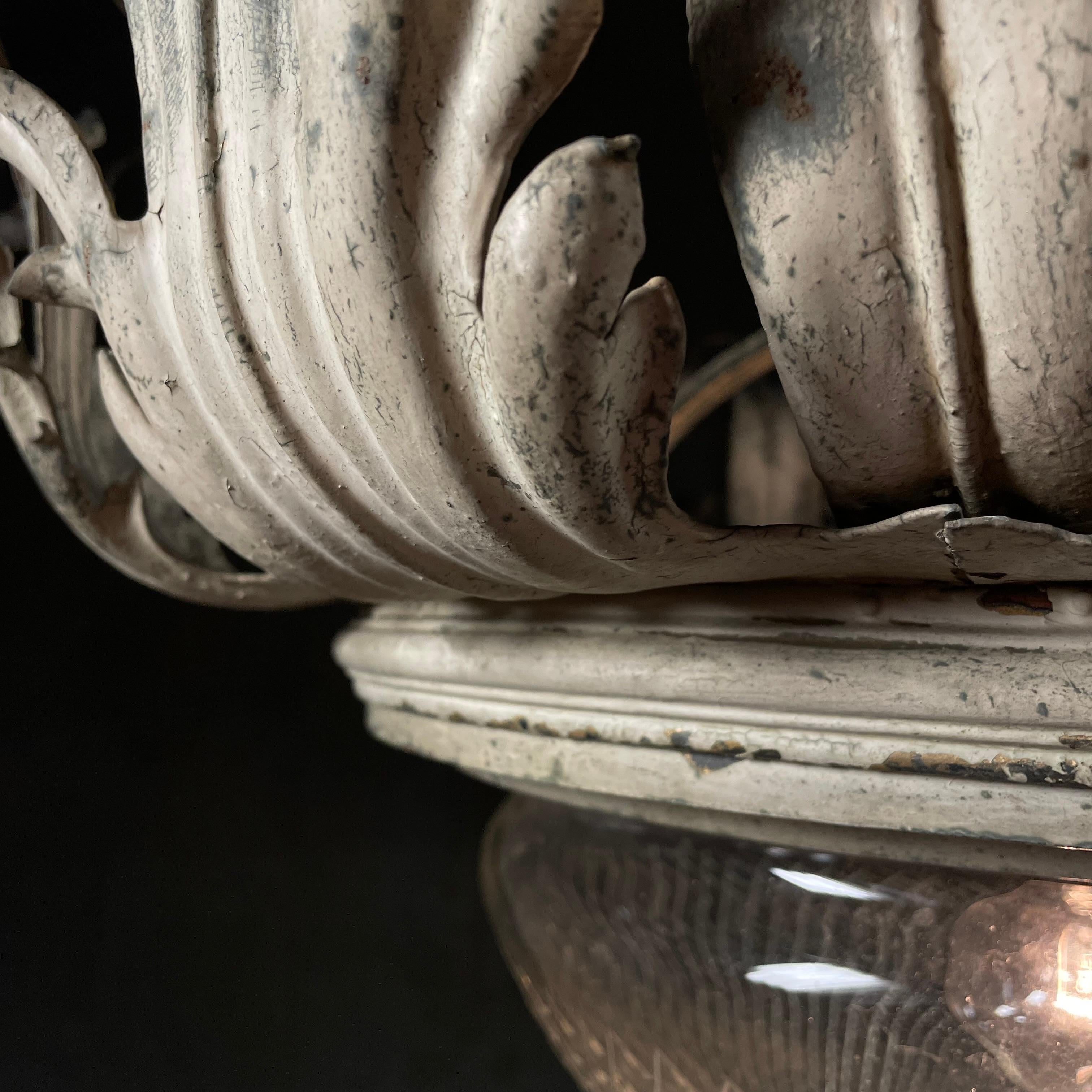 1910 Italian brass sculptured pendant chandelier. For Sale 3