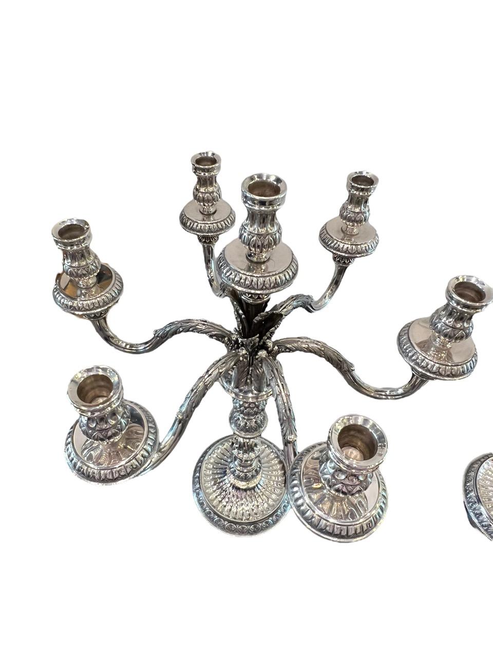 1910 Italian Pair of Sterling Silver Candelabras, Tall and Heavy For Sale 8